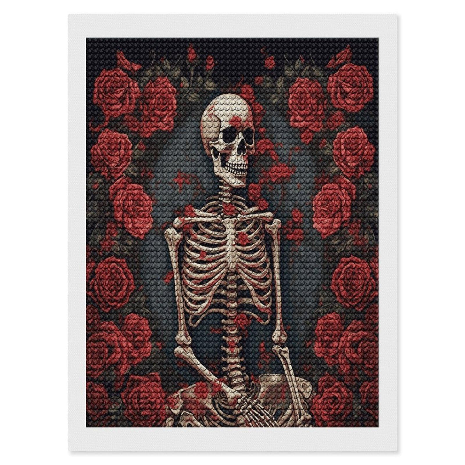 LDGSUPH Skeleton with Roses Diamond Painting Kits for Adults Paint with Diamond Pictures Art DIY Full Drill Diamond Dots Painting Personalized Diamond Photo for Home Wall Decor Gift 12"x16"
