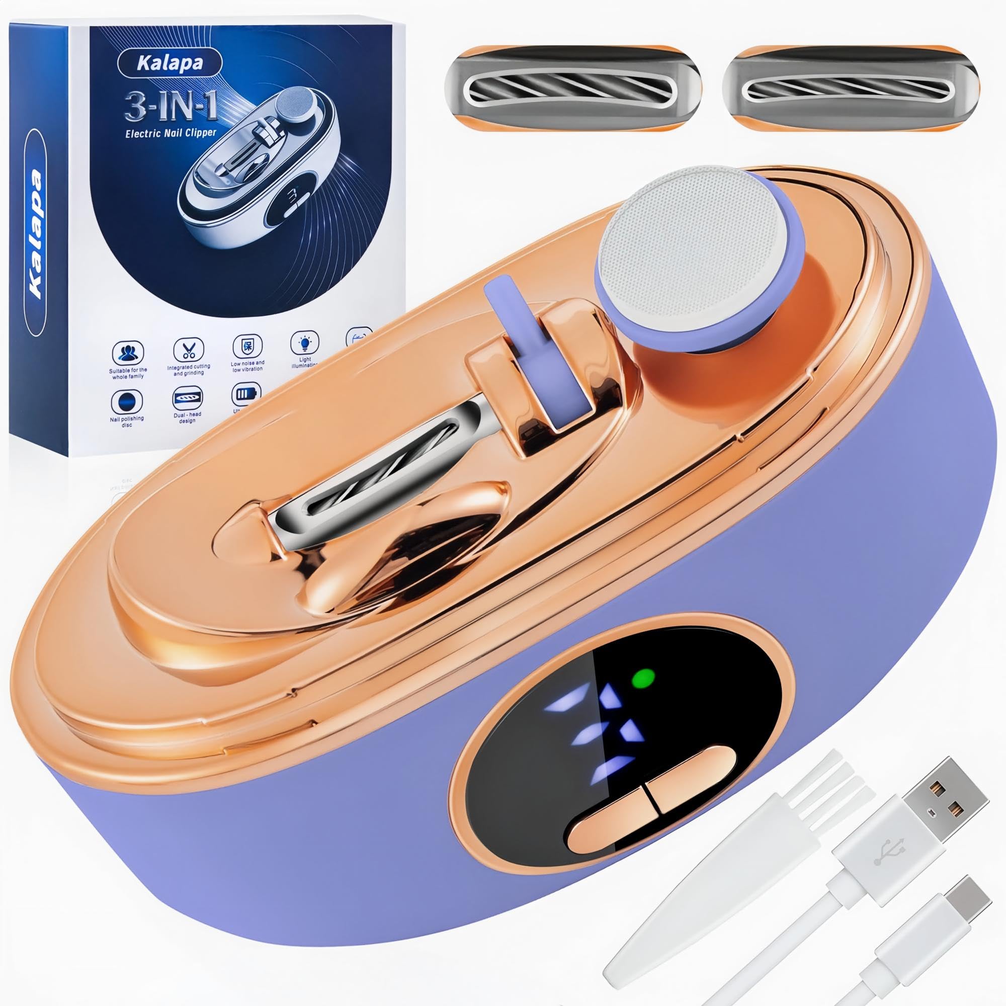 Tagliaunghie elettrico 3 in 1 automatico – con lucidatura, deposito polvere e luce LED, sicuro per anziani, adulti, bambini e neonati, regali per donne, uomini, mamma, bambino, adulto