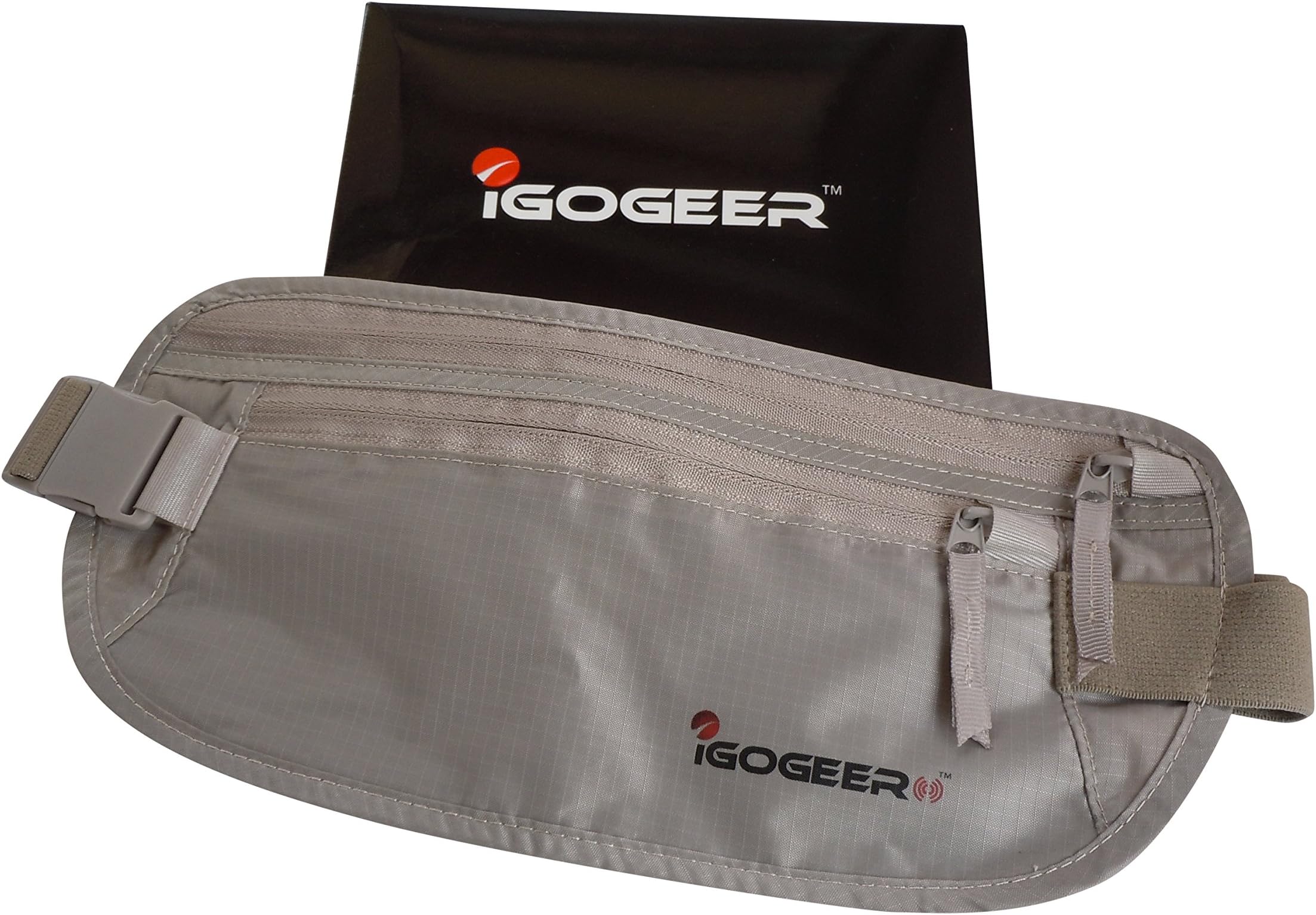 IGOGEERMoney Belt Deluxe w/RFID Wallet Travel Wallet Passport Holder Belt Stash