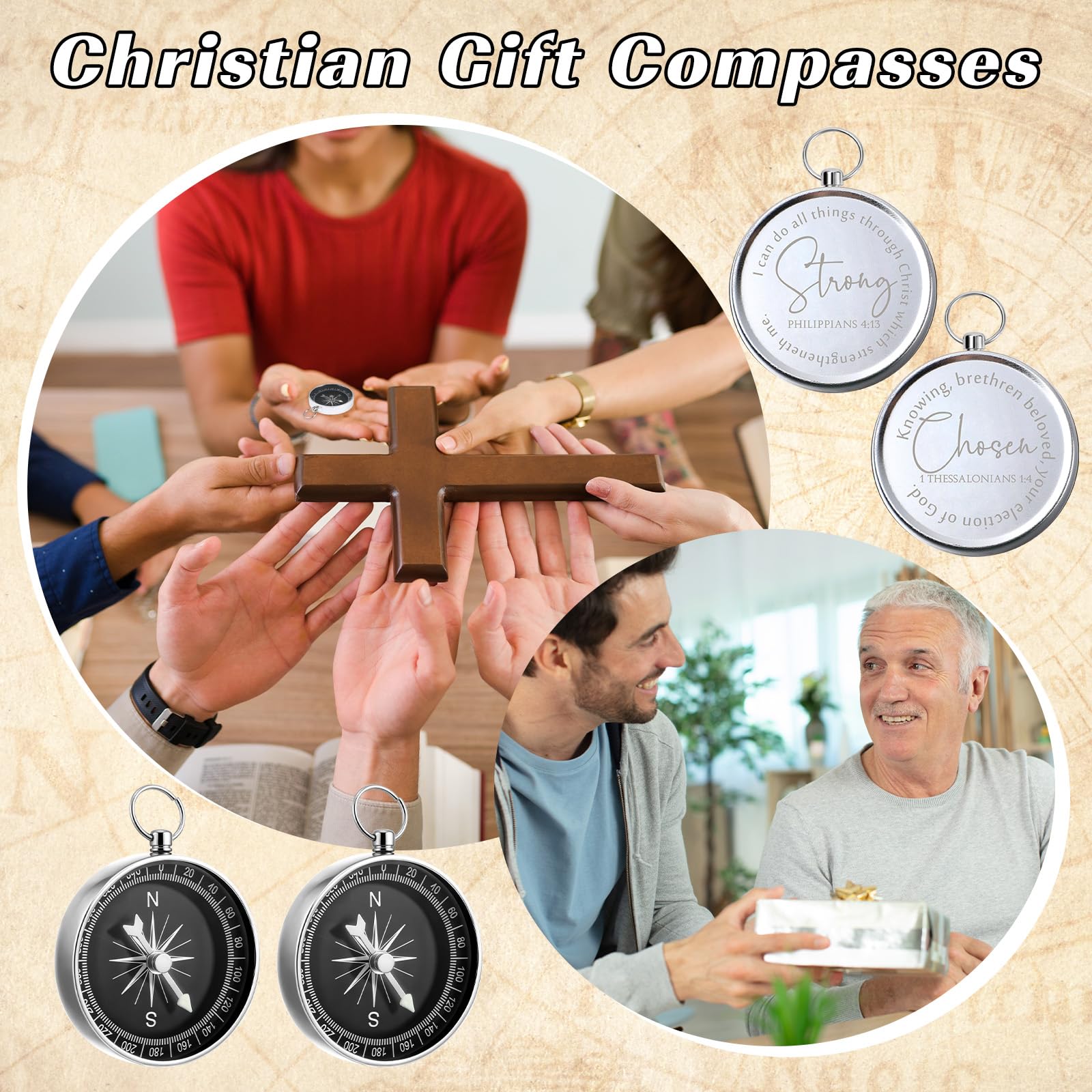 Relaxweex 36 brújula cristiana para regalos de agradecimiento al pastor, versículos religiosos grabados de la Biblia, brújula de senderismo a granel para operación de Navidad, recuerdos de iglesia