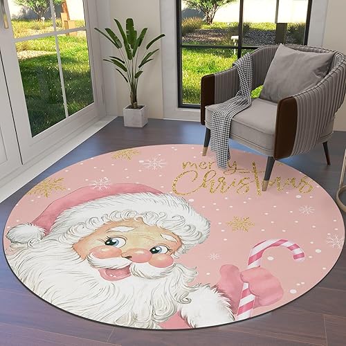 Alfombras redondas de Navidad de Papá Noel, antideslizantes, diseño de copos de nieve de Navidad, tapete de juego para niños, feliz Navidad, 3 pies,