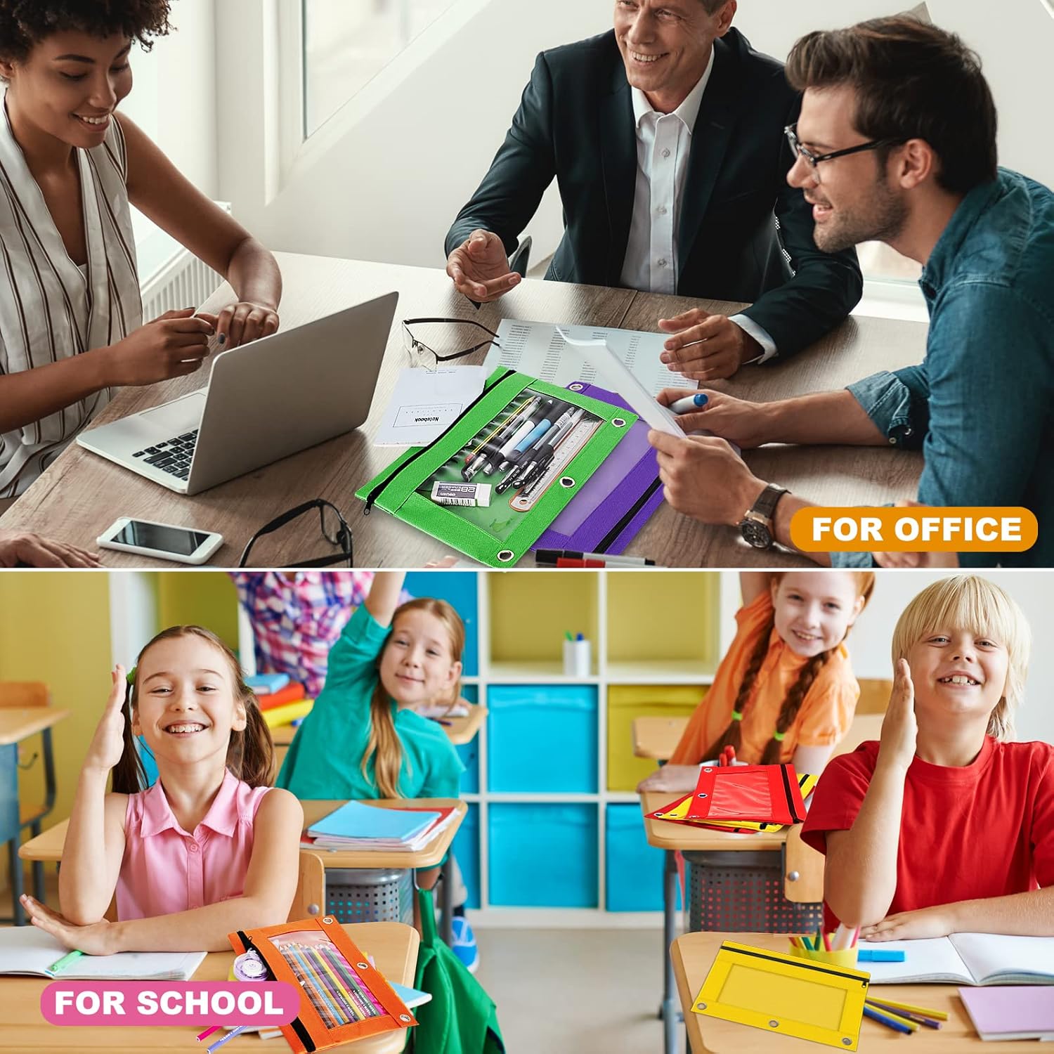 Pencil Pouch for 3 Ring Binder, Bulk 6 Pack 3 Hole Zipper Pencil Pouches with Clear Window, Pencils Bags in Assorted Colors, Sturdy and Durable Cloth Pencils Case for School Office College Supplies - Image 7