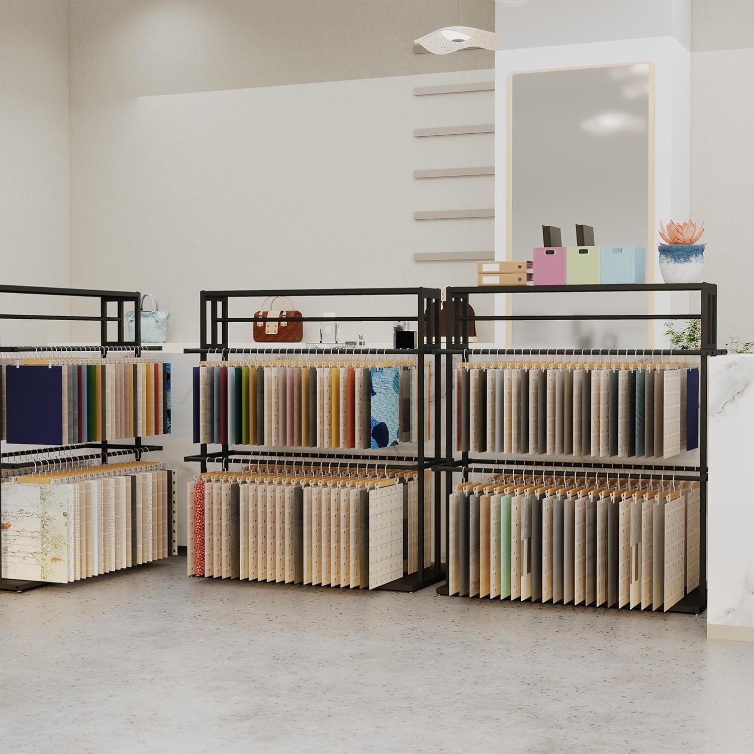 Fabric Sample Display Rack Commercial, Floor-Standing Fabric Sample Organizer, Quilt/Blanket/Curtain Color Card Display Stand, Materials Sample Organizer For Showroom, Textile Retail Store,Trade Show