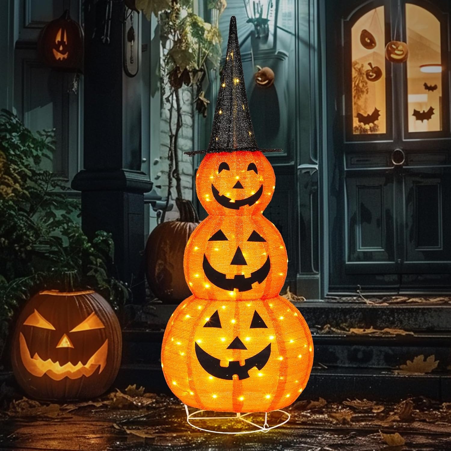 Outopee 5FT Lighted Halloween Pumpkin Decoration with Witch Hat