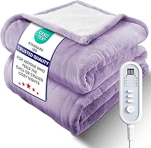 Electric Heated Blanket Full, Ultra‑Cozy Premium Flannel & Sherpa, Even Heat Distribution & Stable Temp, 1–10H Auto‑Off, 8 Temps (86–125.6°F), Overheat Protection, Ideal Gifts for Grandma