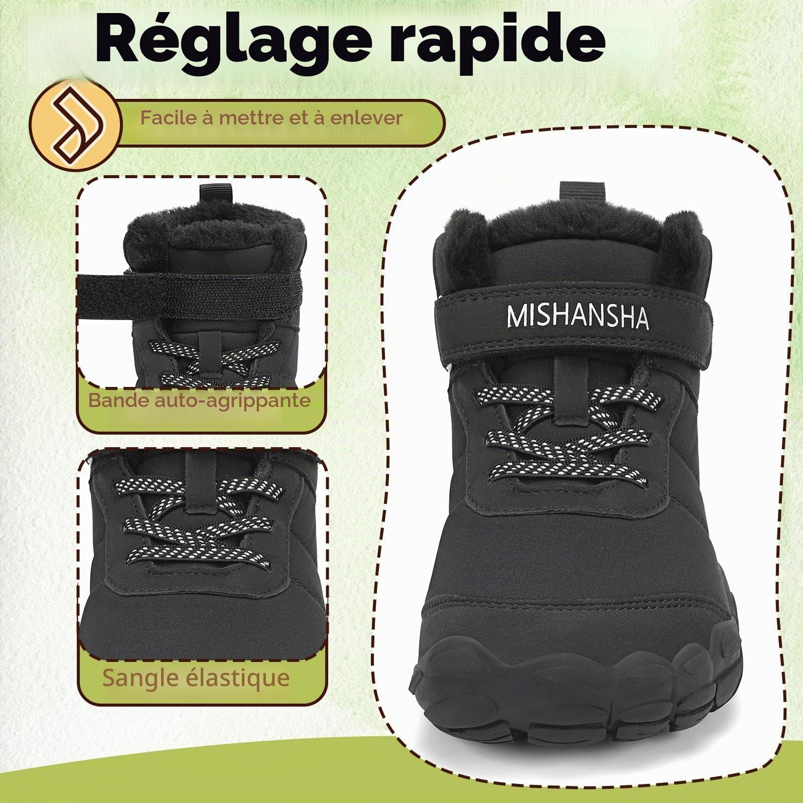 Mishansha Bottines de Neige Enfant Chaussure Barefoot | Hiver Garçon Bottes d'hiver Fille， Chaussures de Randonné，Chill II，Doublure Chaude，Antidérapante，Léger