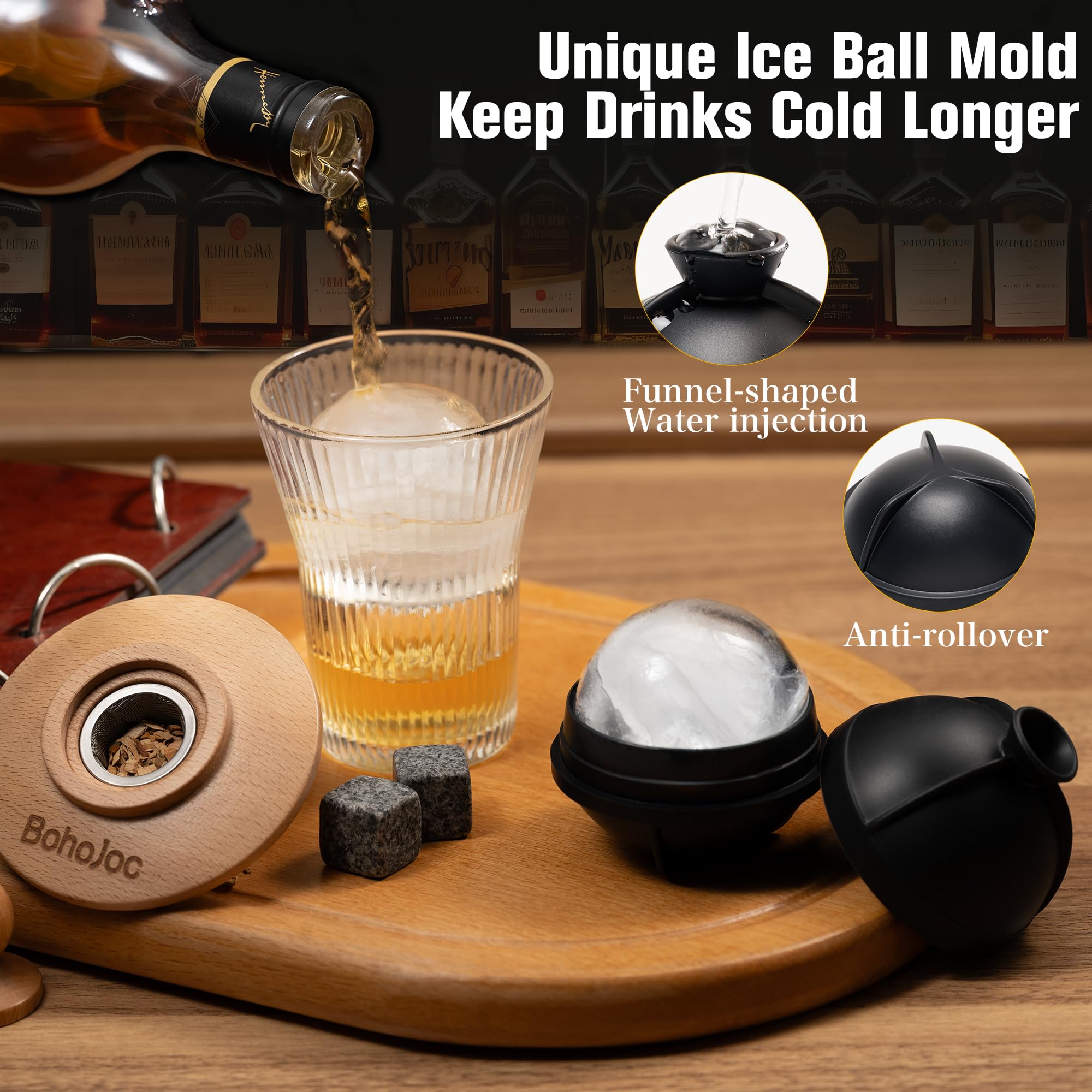 WEICHA Bourbon Whiskey Räucher-Set – Inkl. Fackel, 6 Holzsorten & Geschenkbox, Perfekt Für Männer