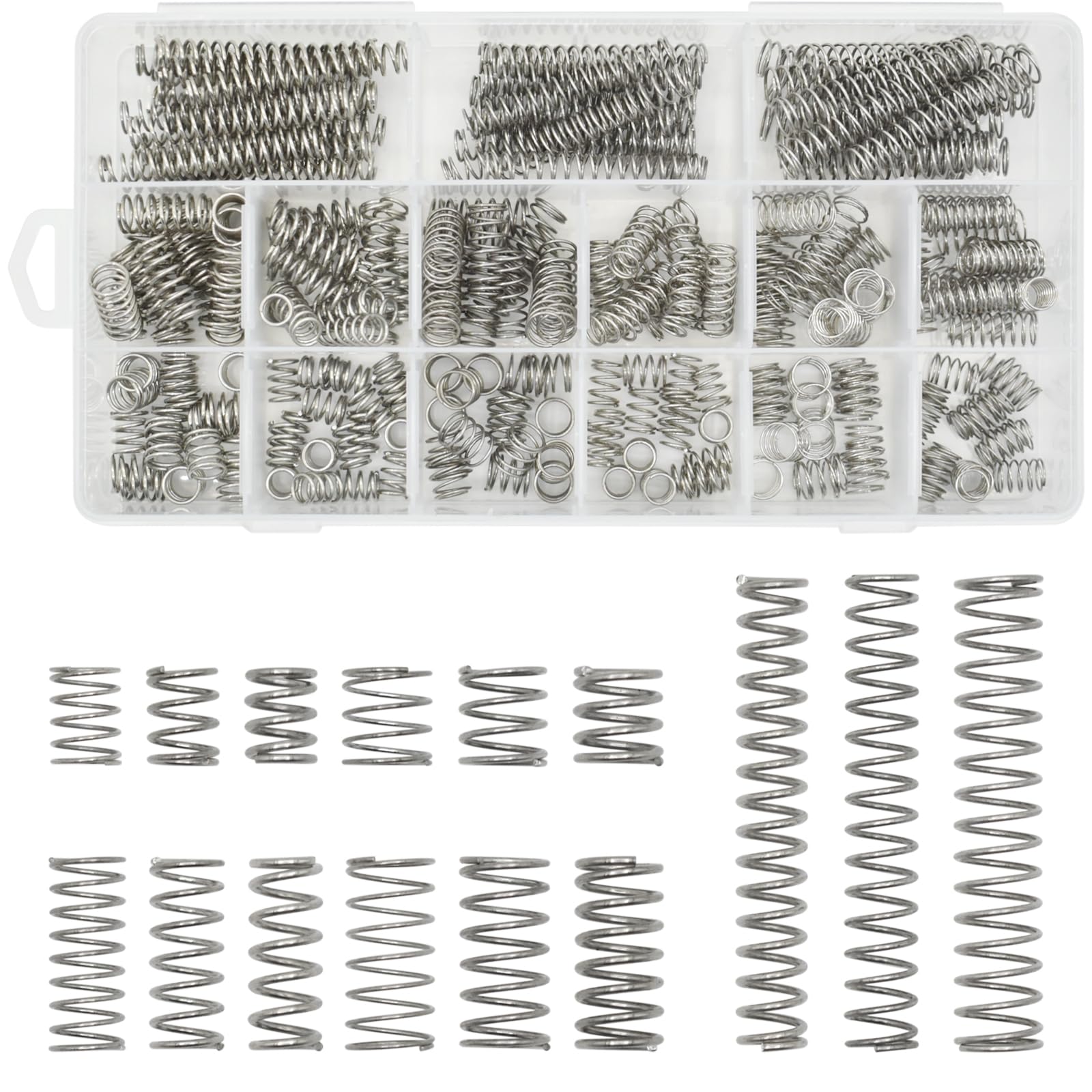 BDS-HOME 240pcs Compression Springs Assortment Kit, 15 different sizes Stainless Steel Springs for Shop and Home Repairs in Individual Boxes
