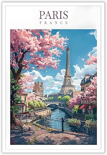 Trendy Eiffel Tower Scenery Wall Art Funky Paris City Landscape Canvas Posters Europe France Travel Prints Painting For Family Living Room Bedroom Wall Decor 8x12in Unframed