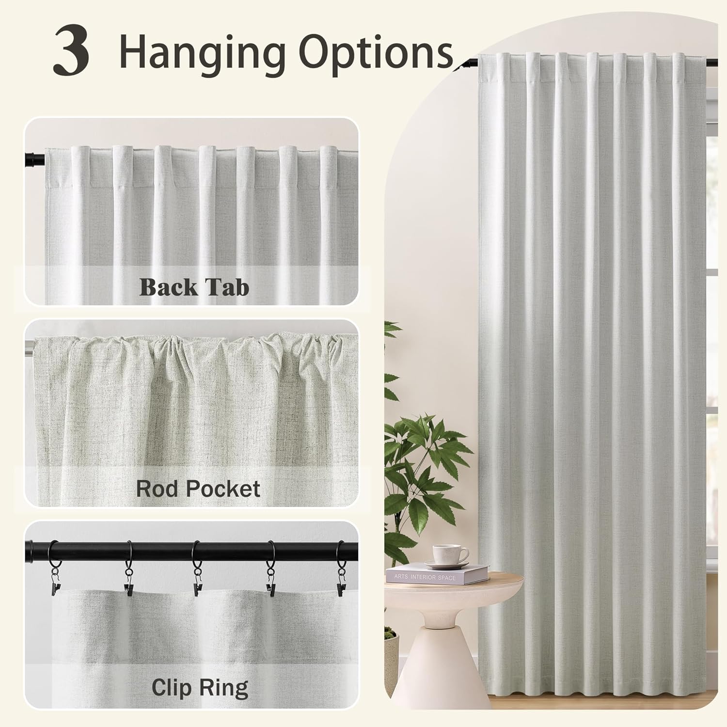 MISS SELECTEX Linen Textured 100% Blackout Thick Bedroom Curtains Light Blocking Curtains Textured Curtain Rod Pocket & Back Tabs Draperies for Living Room Nature Beige 52 x 84 Inch (2 Panels)