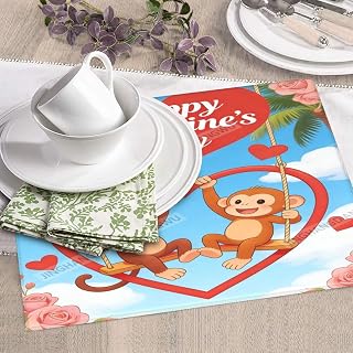 Dish Drying Mat For Kitchen Counter 16X18 Happy Valentine'S Day Monkey Heart Swing Absorbent Heat Resistant Drying Pad With Non-Slip Coffee Bar Mats For Coffee Machine Dish Rack