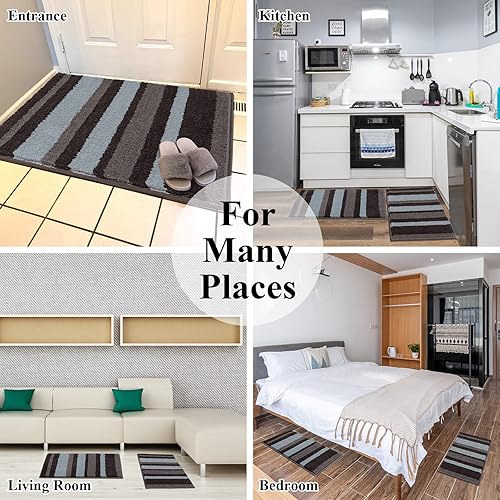 Miniatura 3 de Vaukki Juego de alfombras de baño de 3 piezas, antideslizante, de microfibra peluda, absorbente, lavable, tapete de pasillo para bañera (18 x 26