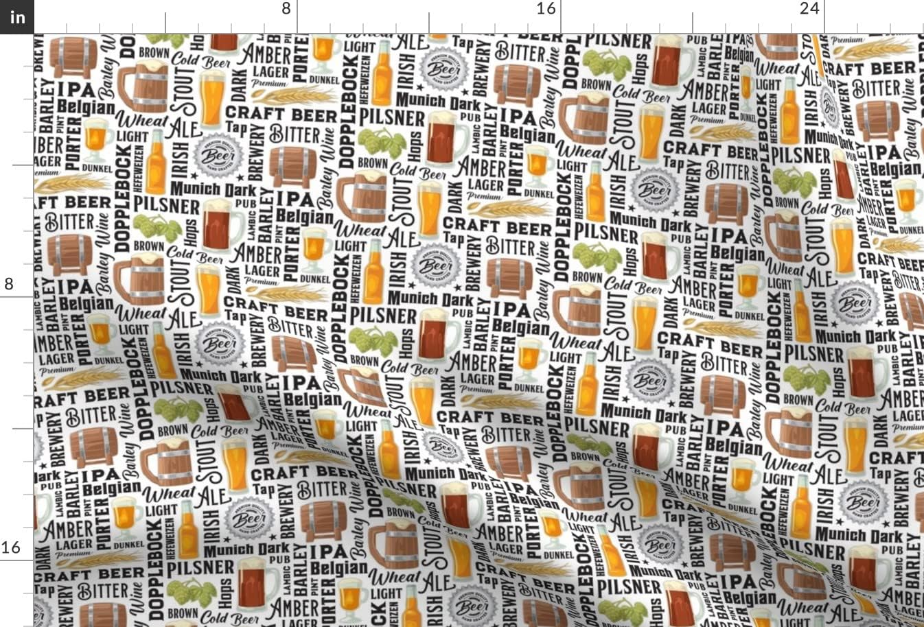 Spoonflower Fabric - Beer Typography Amber IPA Stout Alcohol Drink Brewery Printed on Minky Fabric by The Yard - Sewing Baby Blankets Quilt Backing Plush
