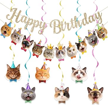 Alynta Cat Happy Birthday Banner Pre-Strung Cat Birthday Party Decorations