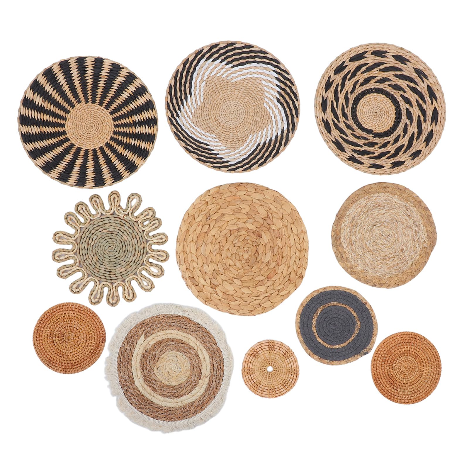 Healifty 11-teiliges Boho-Wandkorb-Set: Hängendes gewebtes flaches Wandkorb-Dekor – Seegras-Korb-Boho-Hängedekor – Rustikale Quastenkunst für Schlafzimmer und Wohnzimmer