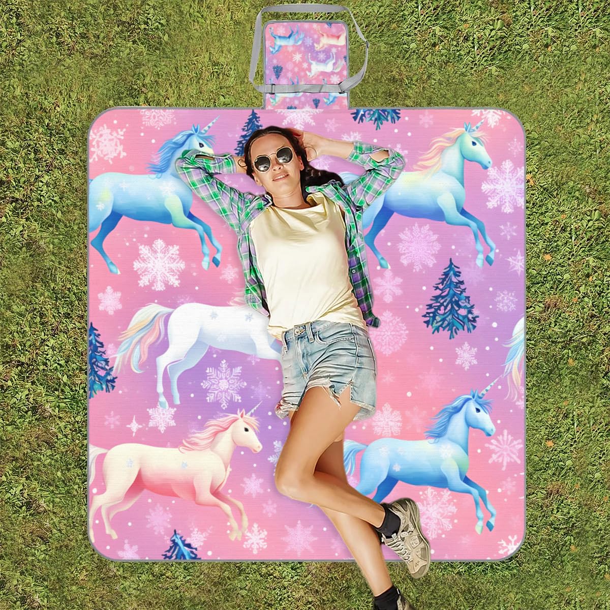 Manta de picnic de 150 x 145 cm, manta de playa plegable para exteriores, impermeable, para playa, camping, senderismo, picnic