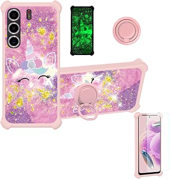 jioeuinly Case Compatible for Tecno CAMON 50 Pro Phone Case Cover [with 1* Tempered Glass Screen Protector][Hard PC + Soft Silicone][Ring Support] [Gold Glitter+Luminous] JSF-DJS
