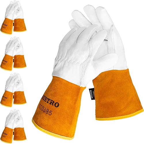 Miniatura 10 de BEETRO Guantes de soldadura, piel de cabra Tig con cuero de vaca extra largo, resistente al caloral fuegobarbacoaalmacénresistente a los animales,