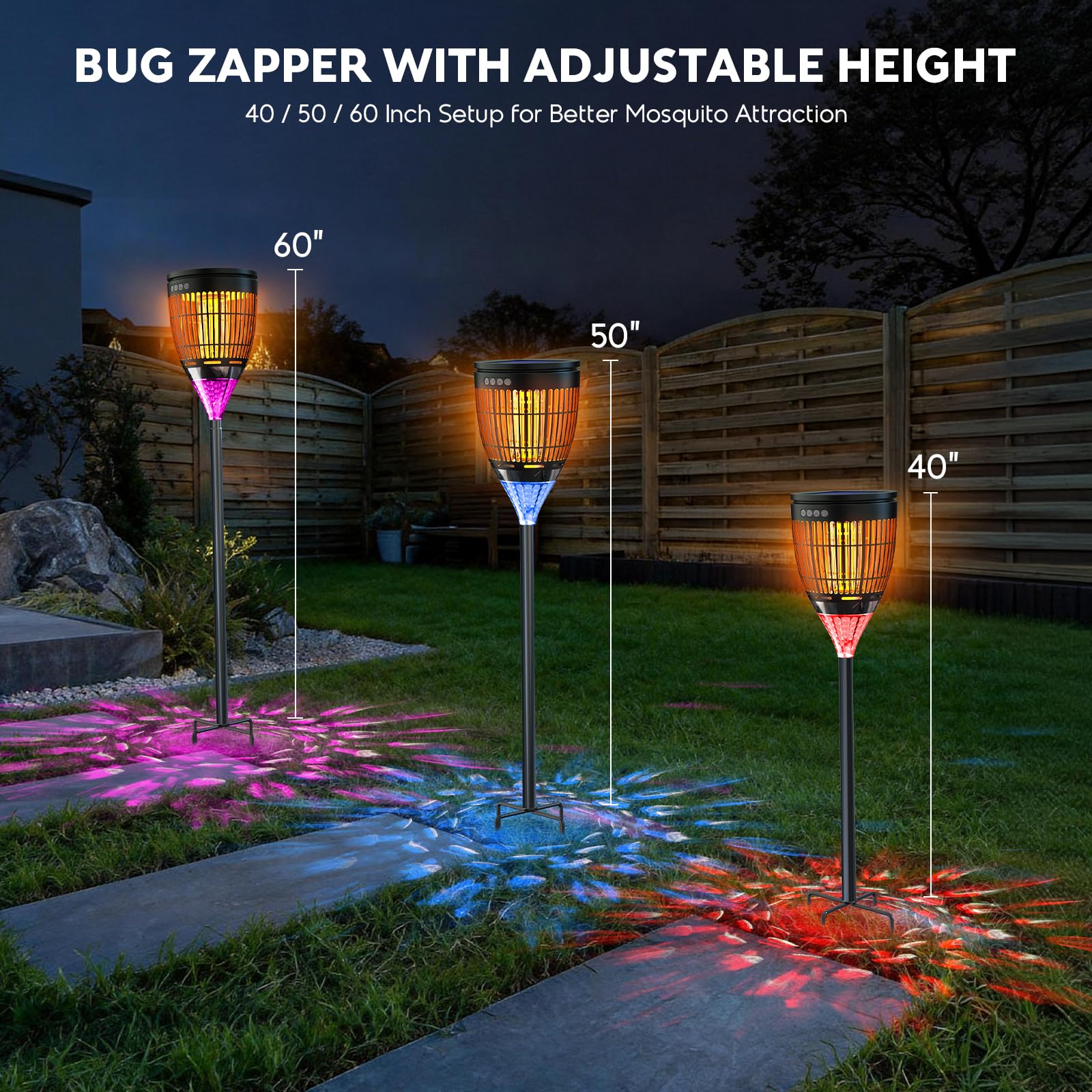 Anysun Antimosquitos Exterior Solar, Lámpara Mata Mosquitos 4200V con Luz de Llama y Proyector Nebulosa, Batería Recargable 3000mAh, USB, IPX5, Sensor Inteligente, para Terraza, Jardín (Negro)