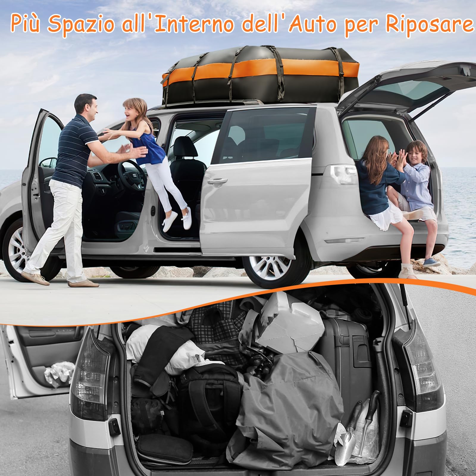 GYMAX 600L Borsa da Tetto per Auto, Design Impermeabile con 10 Cinghie Rinforzate, 6 Ganci per Porta, Tappetino Antiscivolo e Borsa di Stoccaggio, 132 x 100 x 43 cm
