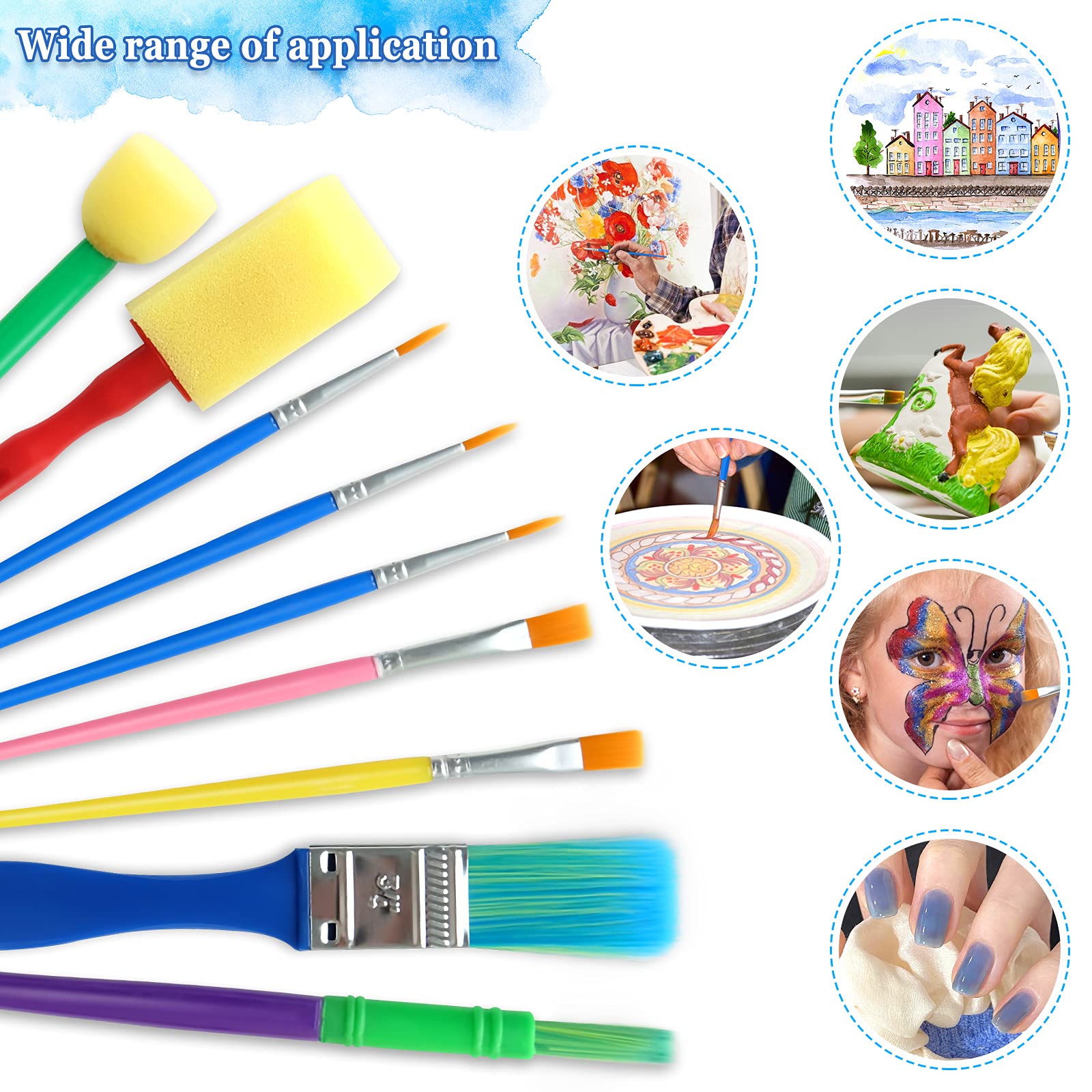 Set di 120 pennelli piatti e rotondi, per pittura a olio e acquerello