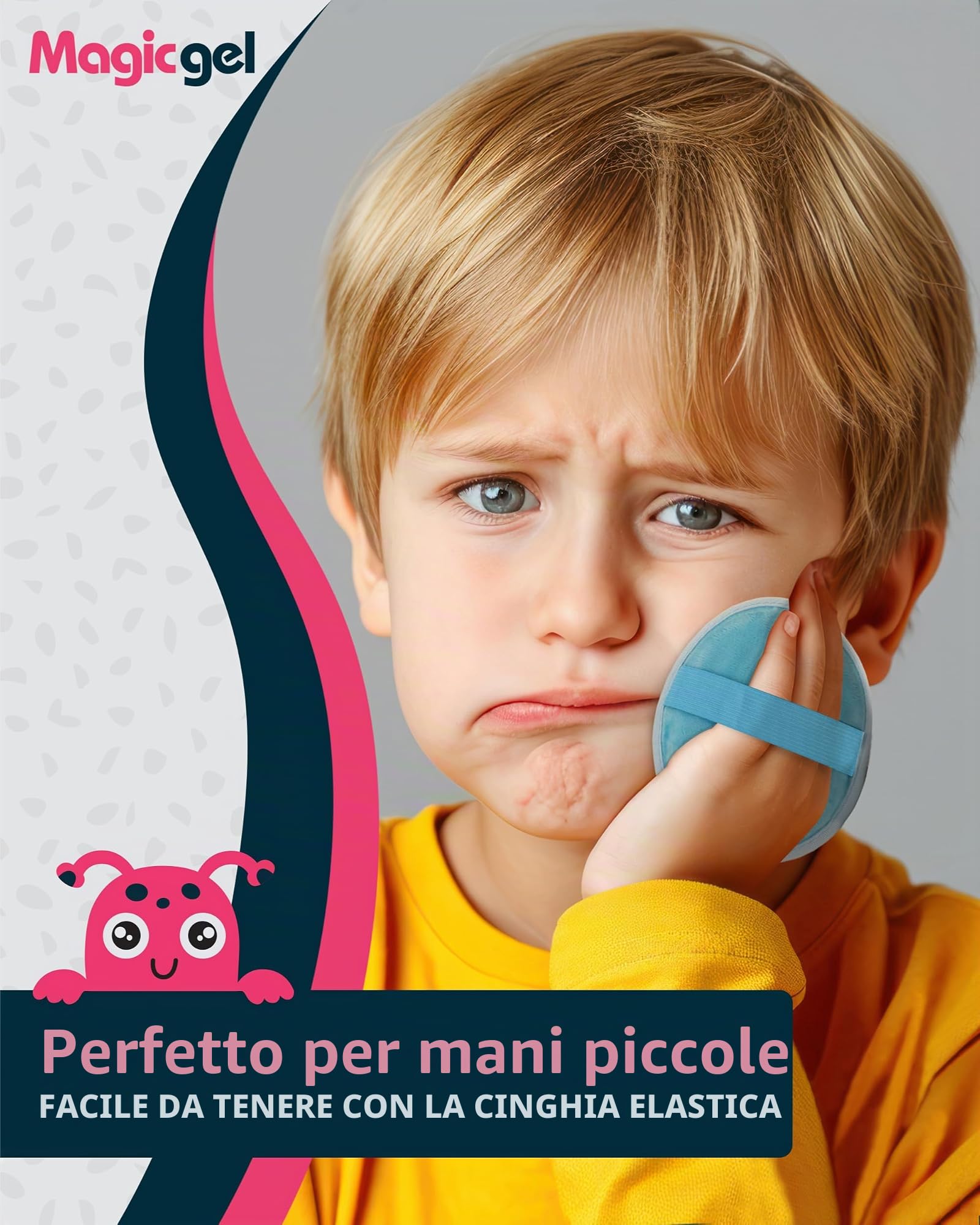 Magic Gel Ghiaccio Gel Riutilizzabile Bambini - Set di 4 - Ghiaccio Bambini - Impacco Caldo Freddo con Freezer e Microonde - Adatto a Ginocchio Mal di Denti e Febbre - Design con Piccoli Mostri