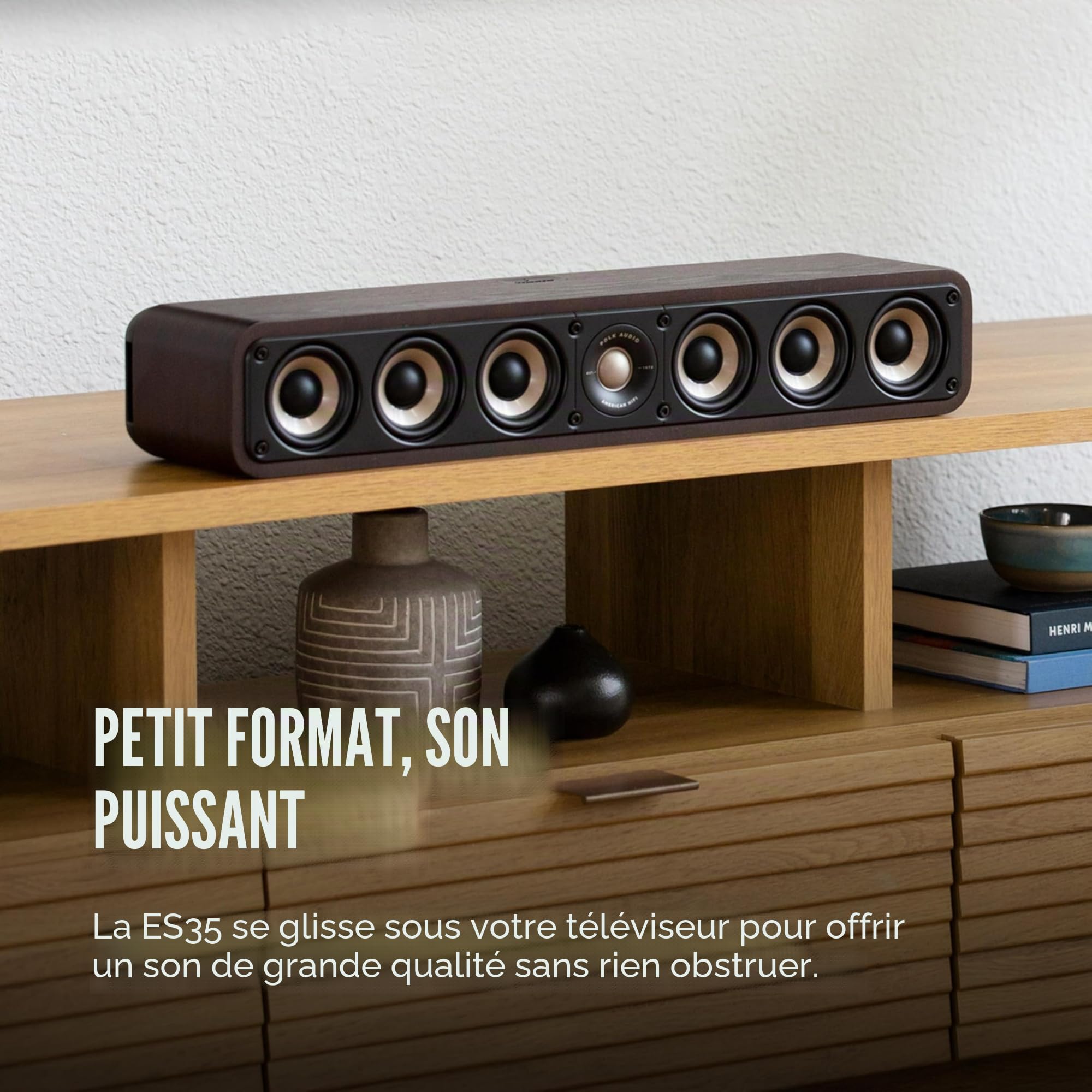 Polk Audio Signature Elite ES35 Enceinte Centrale Hi-Res, Compatible Dolby Atmos/DTS:X (Pièce) - Noire