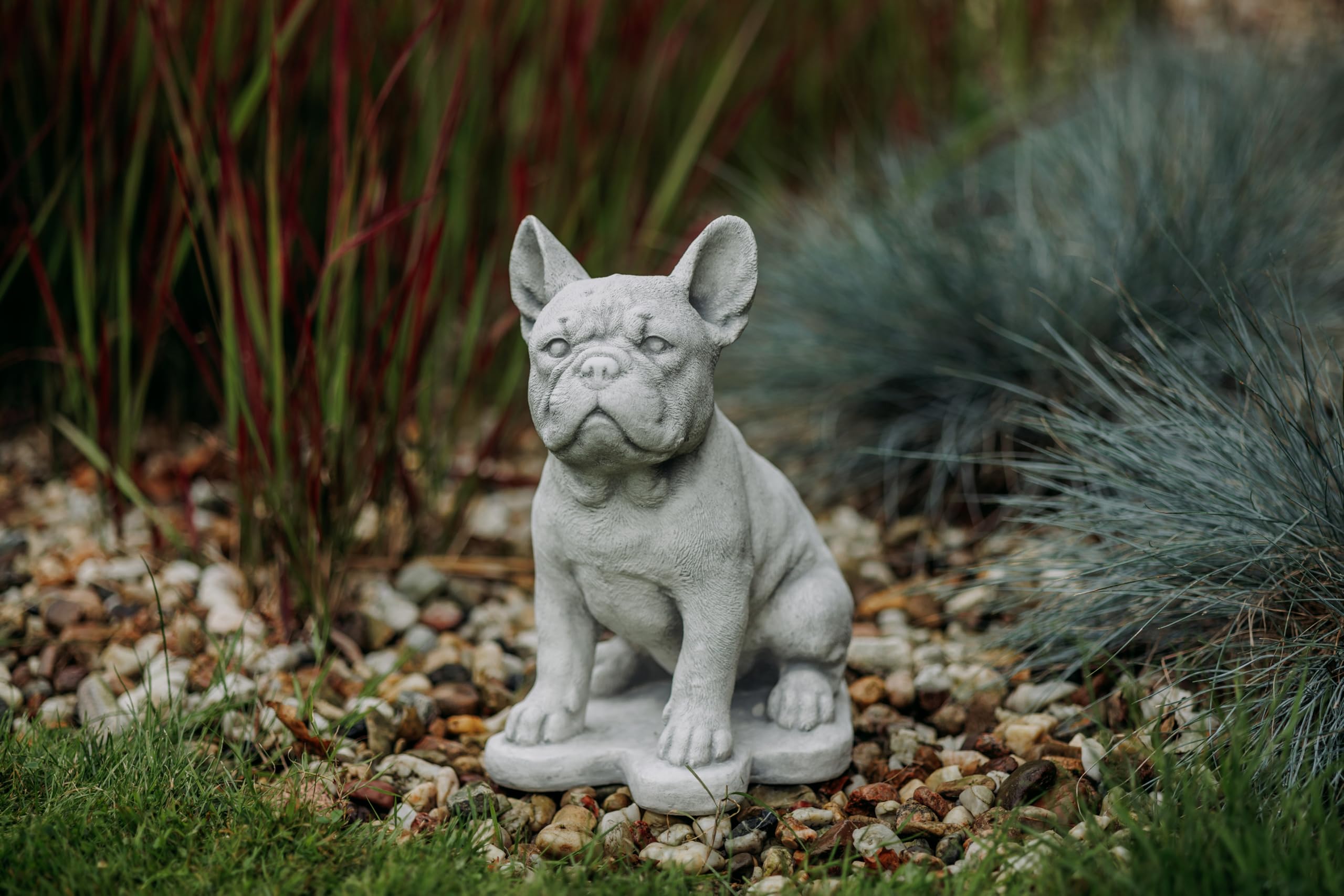 gartendekoparadies.de Cane Bulldog francese, statuetta in pietra, altezza 31 cm, 9 kg, grigio, antigelo in pietra grès per esterni