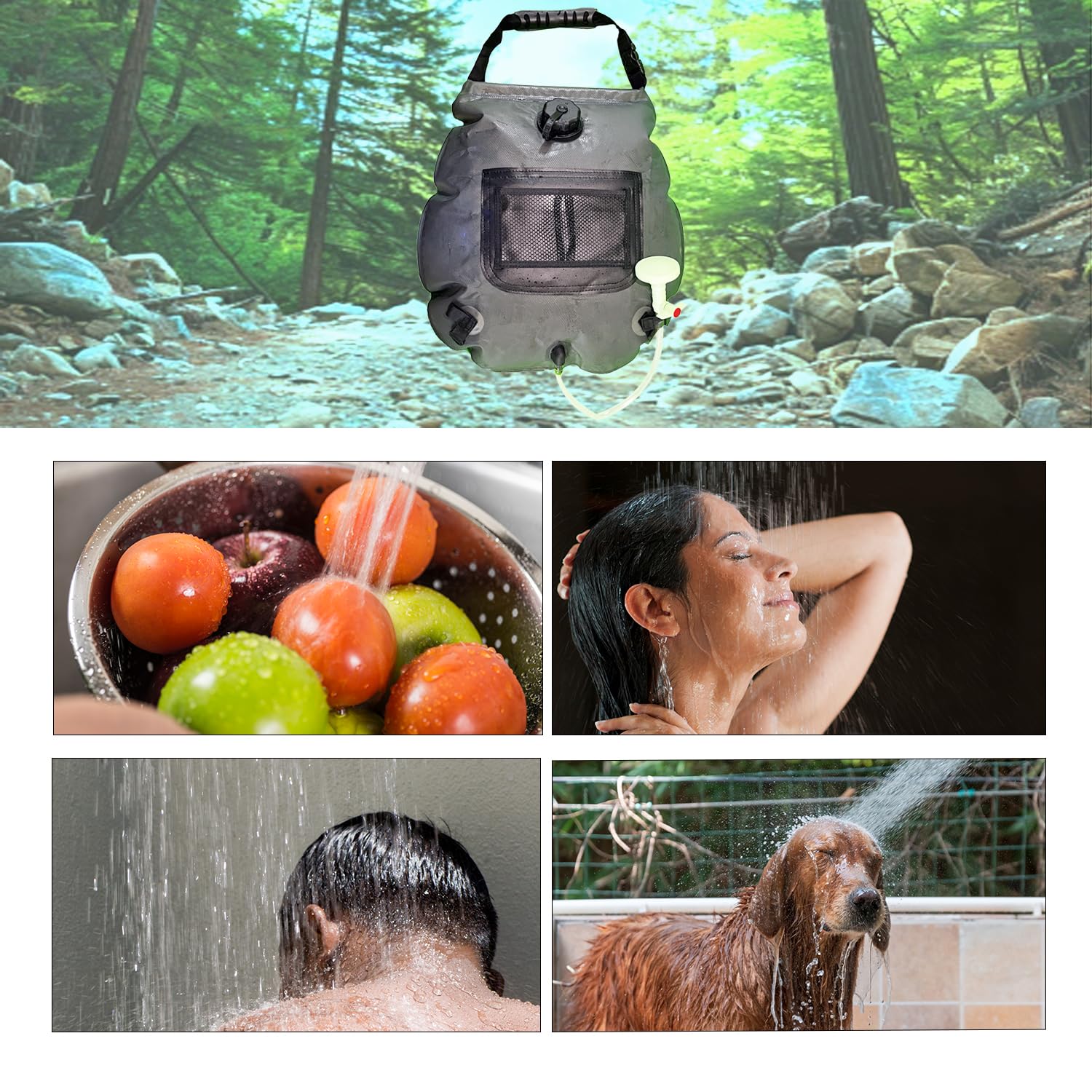 Doccia Solare da Campeggio 5 Gal/20l Doccia Campeggio Portatile Doccia Camper con Tubo Removibile e Switch Testa Doccia Switchable per Campeggio Viaggi Spiaggia