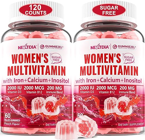Miniatura 10 de Multivitamínico metilado sin azúcar para mujer, gomitas con algas de calcio, vitamina A, C, D3, E, K, B12, hierro, folato, biotina, inositol,