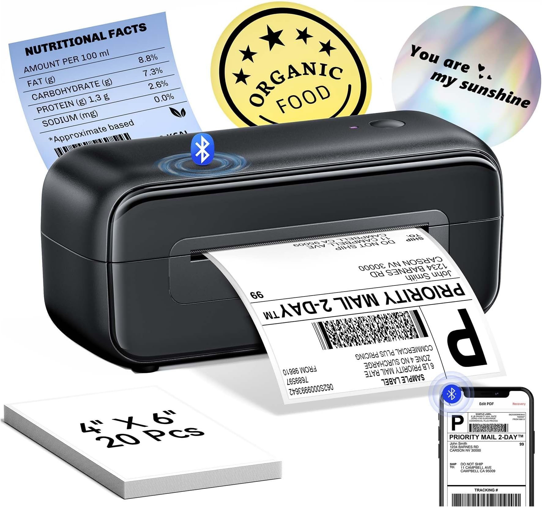 Phomemo Shipping Label Printer- 4x6 Bluetooth Thermal Address Label Printer for Small Business,Barcode Compatible with iPhone,Android,Windows,Mac,Chromebook,for Shopify USPS-Black