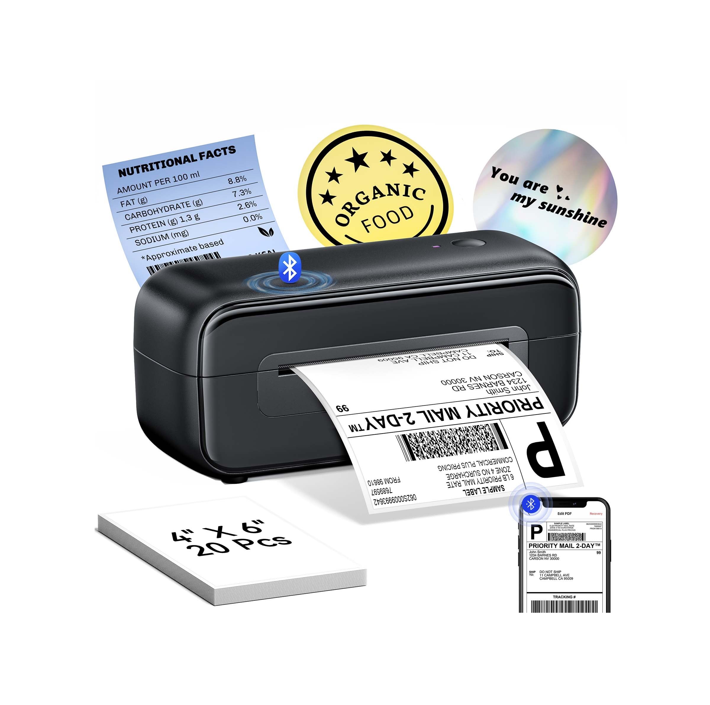 Phomemo Bluetooth Shipping Label Printer 4x6, 2024 Upgrade Desktop Thermal Label Printer for Small Business/Shipping Packages/Office/Home, Widely for Amazon, Ebay, Shopify, Etsy, UPS, FedEx - Black