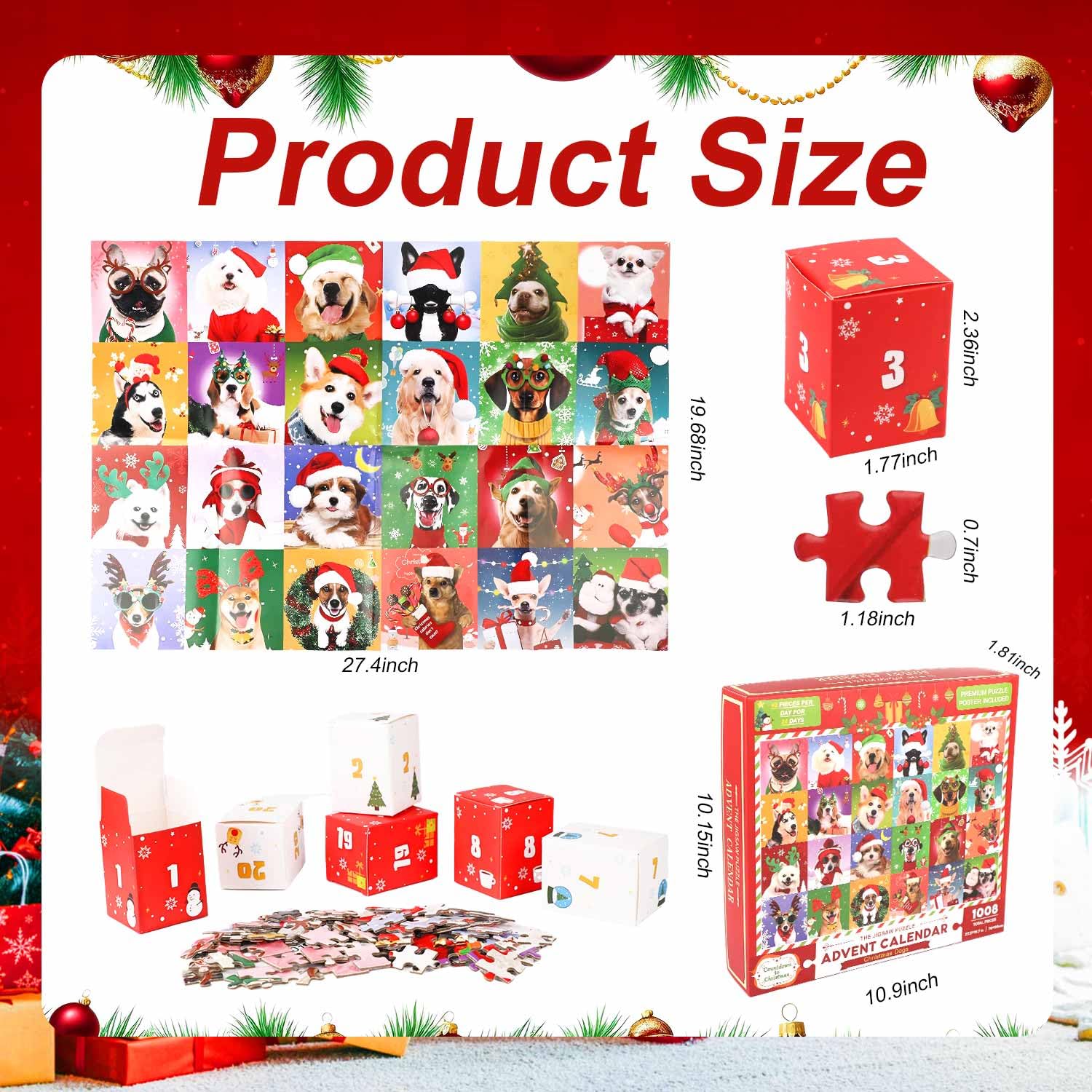 Kalendarz Adwentowy na Boze Narodzenie Puzzle, 24-Dniowe Odliczanie do Bozego Narodzenia 2024 Puzzle Puzzle Swiateczne z Psami Puzzle Swiateczne dla Dzieci Nastolatków i Doroslych