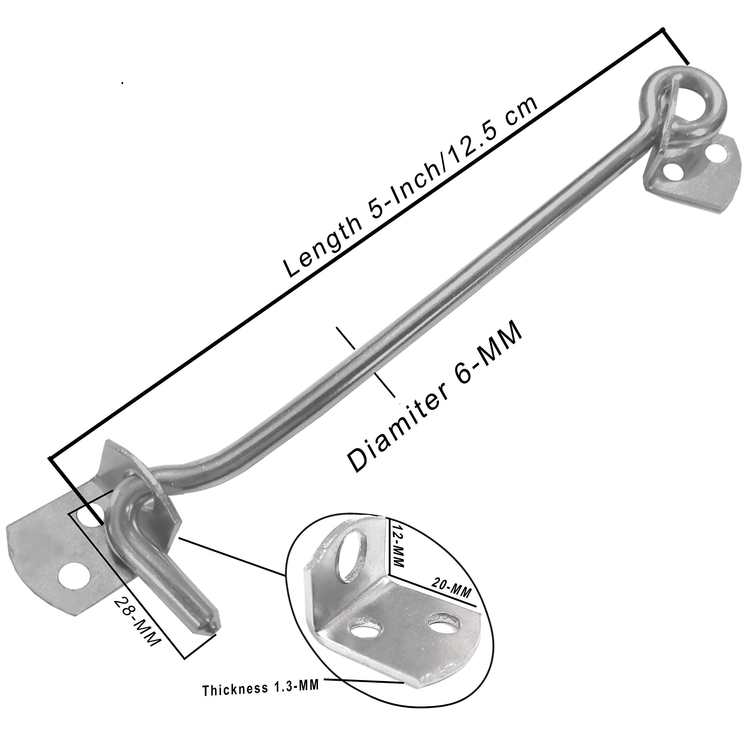 Atlantic Stainless Steel Gate Hook 5 Inch X 6 mm(Total Length 12.5cm Matt Finish) -Pack of 48 Pcs 1