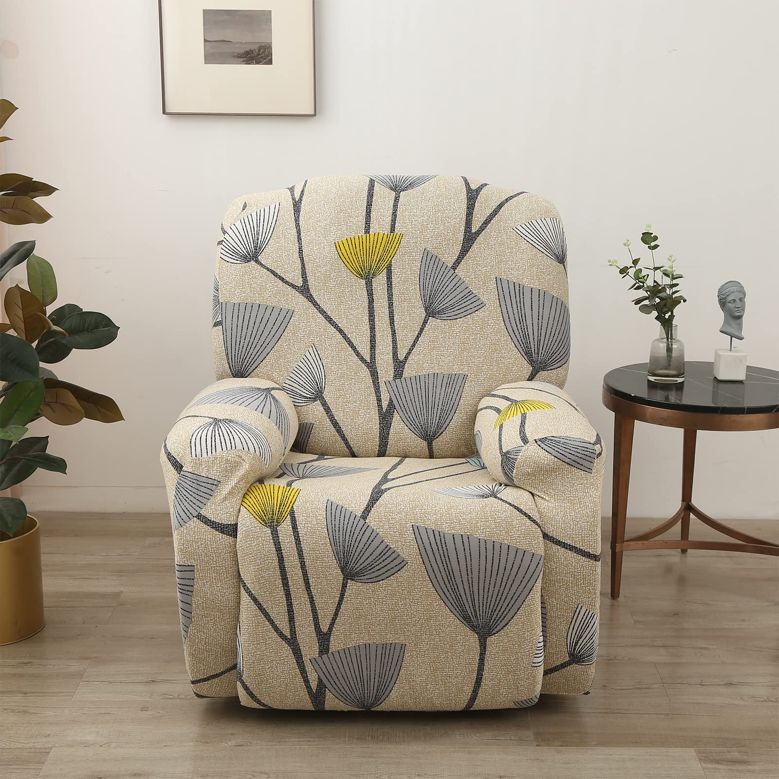 Jaotto Copripoltrona Relax Reclinabile, Fodere 1 Posto Universale, Moderne, con Tasche Lavabile, Coperture per Divano da Massaggio, Foglie Beige