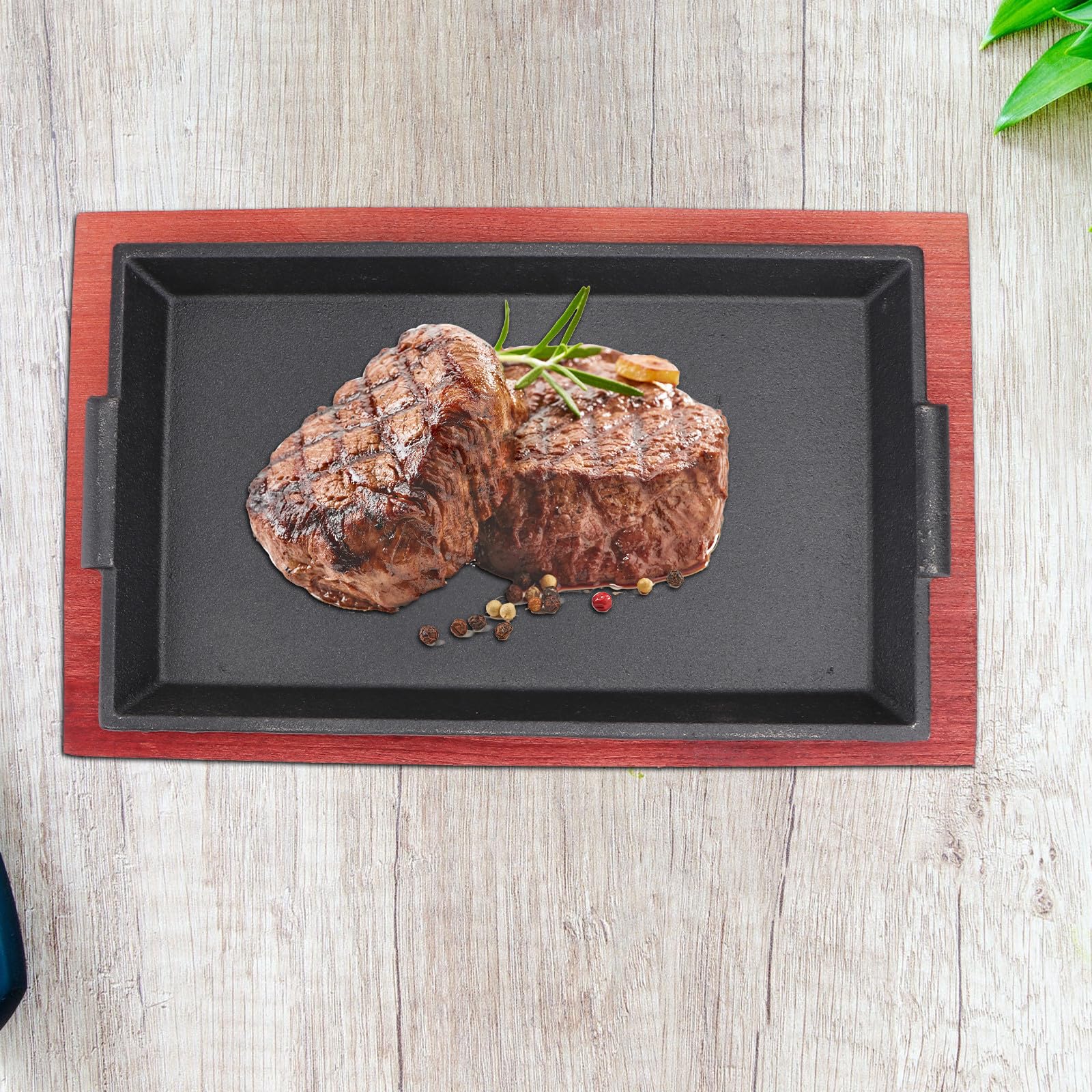 Ipetboom Piastra in Ghisa Antiaderente per Grigliare Carne, Padella Rotonda in Ferro con Manico in Legno, per Barbecue e Cucina Giapponese