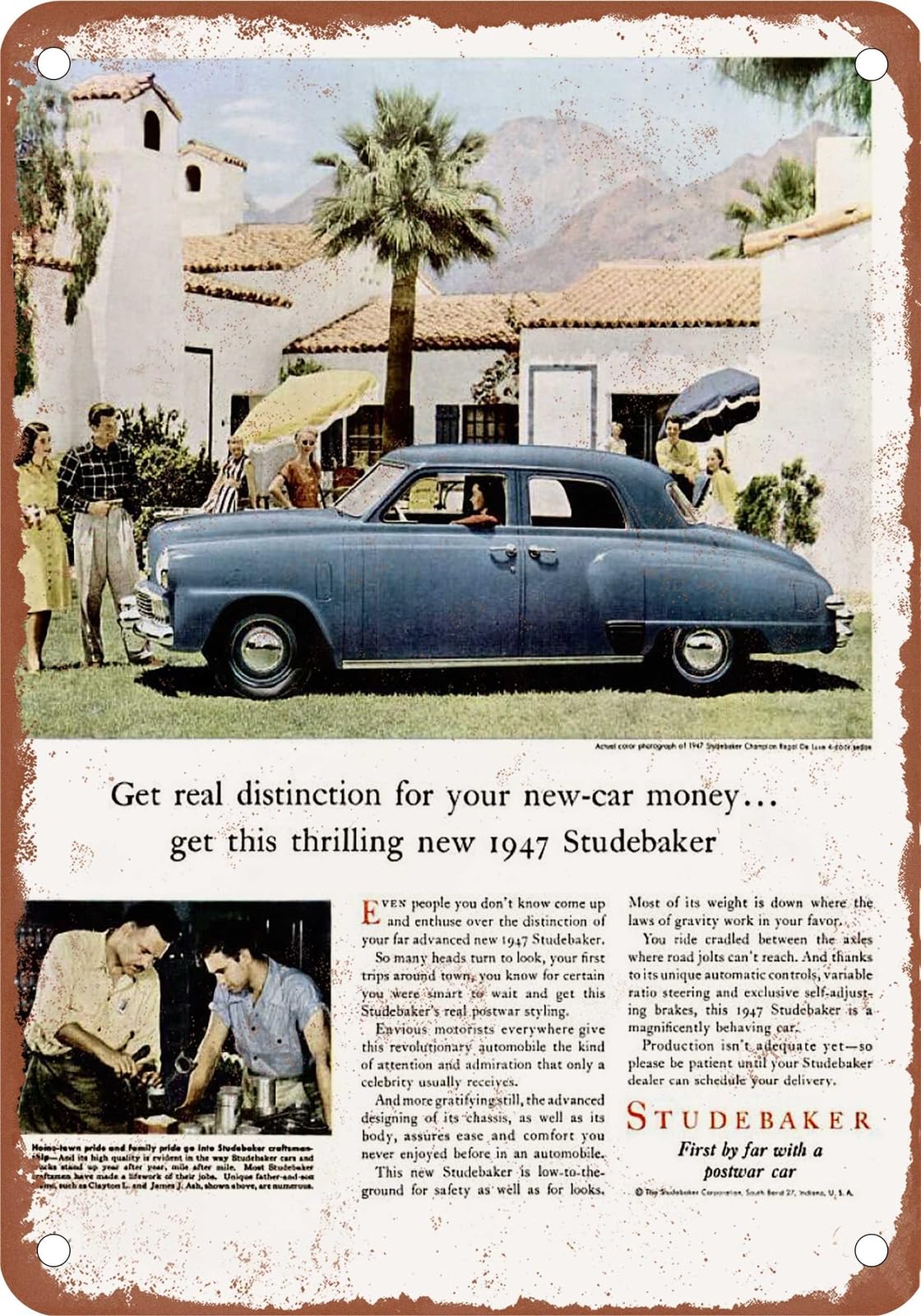 Miaomansenstore Metal Sign - 1947 Studebaker Vintage Ad 07 - Old Retro Rusty Look Home Decor