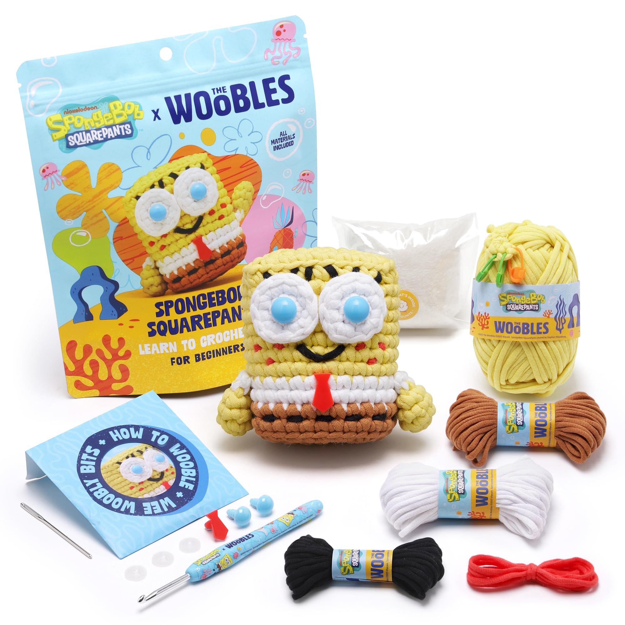 The Woobles Crochet Kit for Beginners – Spongebob Squarepants Craft Kit with Easy Peasy Yarn for Adults & Young Crafters, As Seen On Shark Tank, Step by Step Video Tutorials (Spongebob Squarepants) - 1