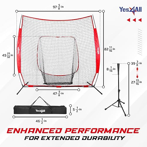 Miniatura 5 de Yes4All Red de béisbol de 7 x 7 pies con camiseta de bateo, redes de sóftbol duraderas para práctica de golpear y lanzar, red de respaldo para