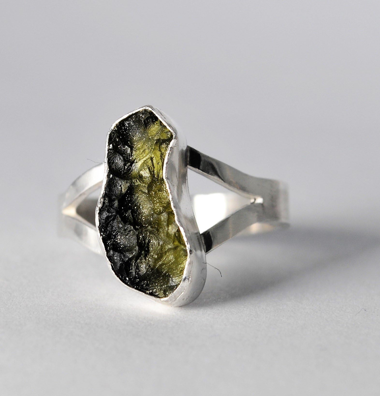 Moldavite ring, sterling silver, handmade, size Q 1/2