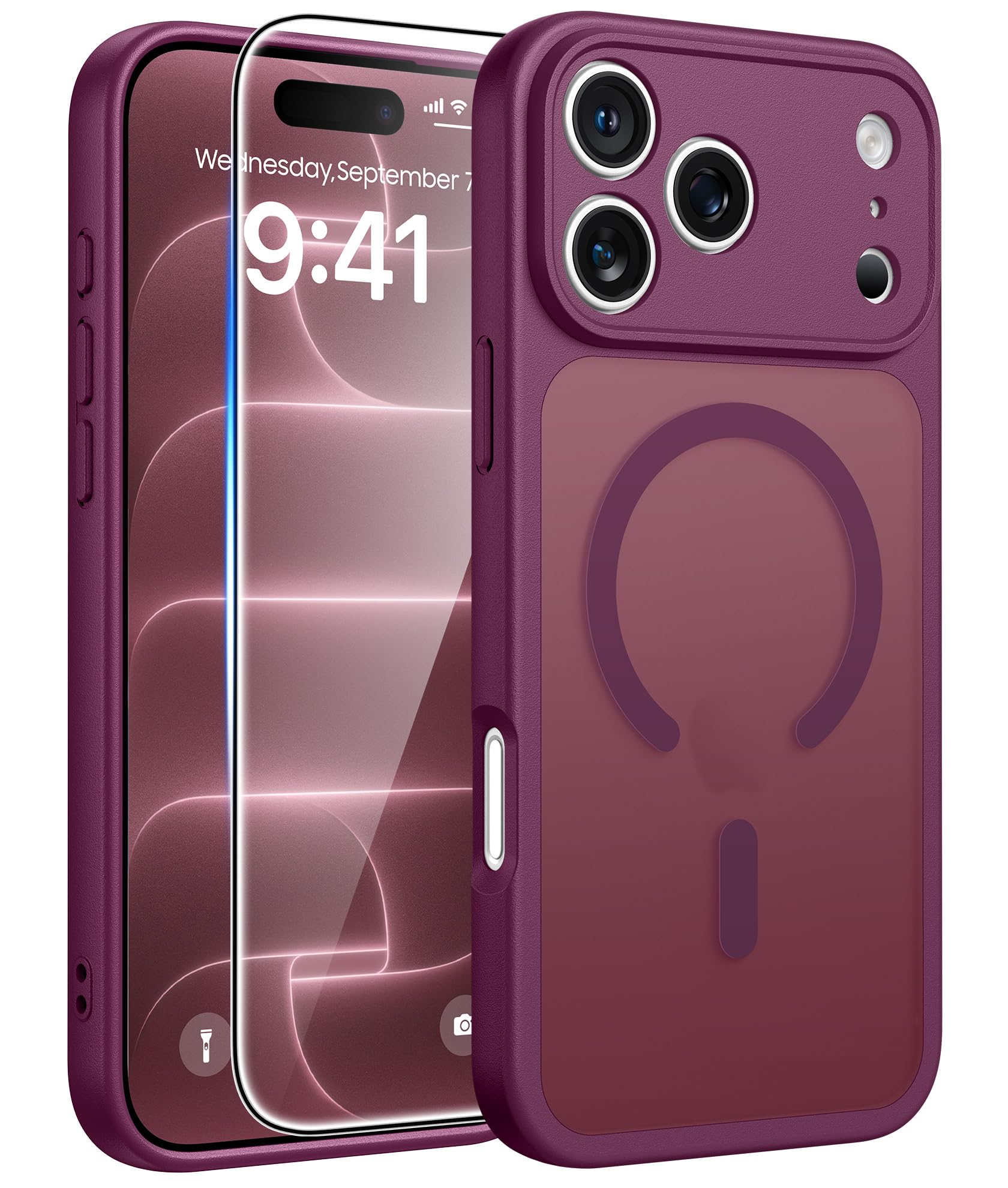 FNTCASE for iPhone 18 Pro Case/iPhone 17 Pro Case, Fit for Magsafe Burgundy