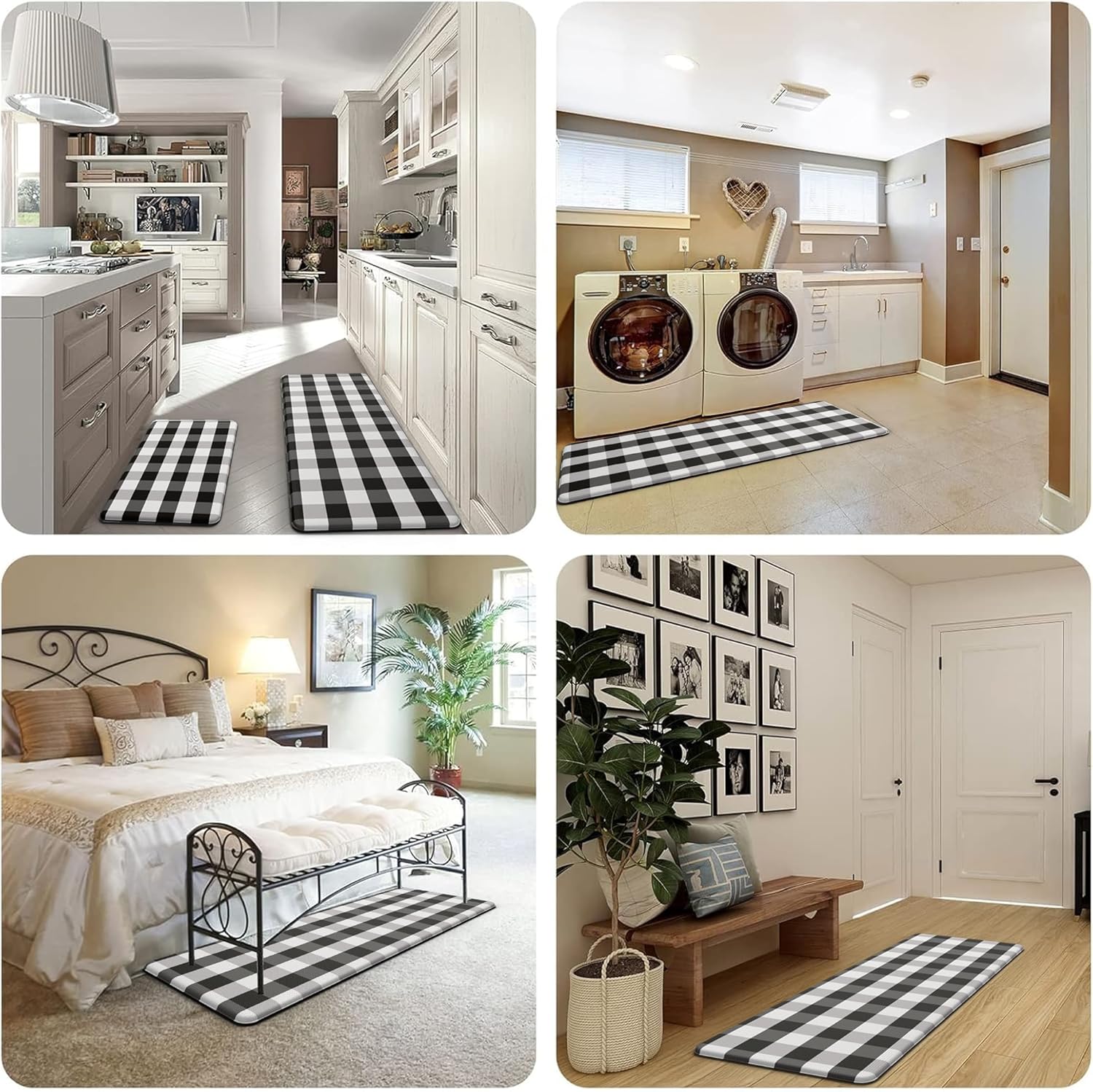 MAYHMYO 2 PCS Anti Fatigue Rugs Non Skid Waterproof Floor Mat Cushioned Black and White Buffalo Plaid Farmhouse Comfort Standing Kitchen Mats for Floor, House, Sink, Office, 17.3x29 17.3x47