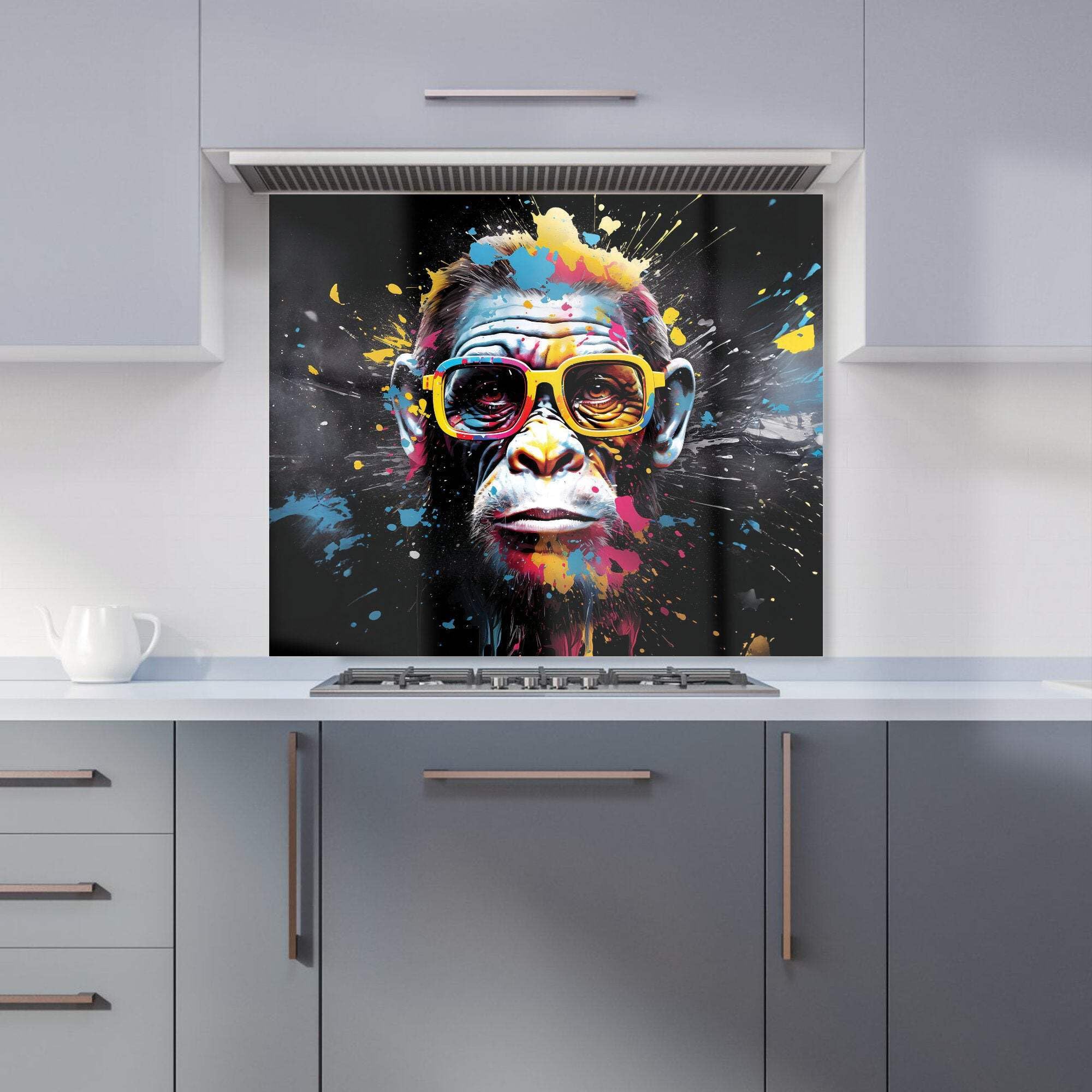 Warren Reed Monkey Face Glass Kitchen Splashback 65 x 60cm Blue - Heat Resistant - Easy Clean