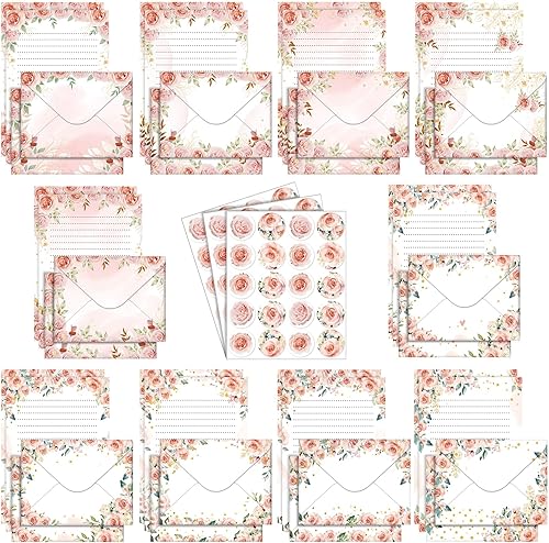 Miniatura 70 de TaoBary Juego de 160 piezas de papel de papelería, 50 papeles de papelería de doble cara con 50 sobres a juego y 60 calcomanías de puntos redondos,