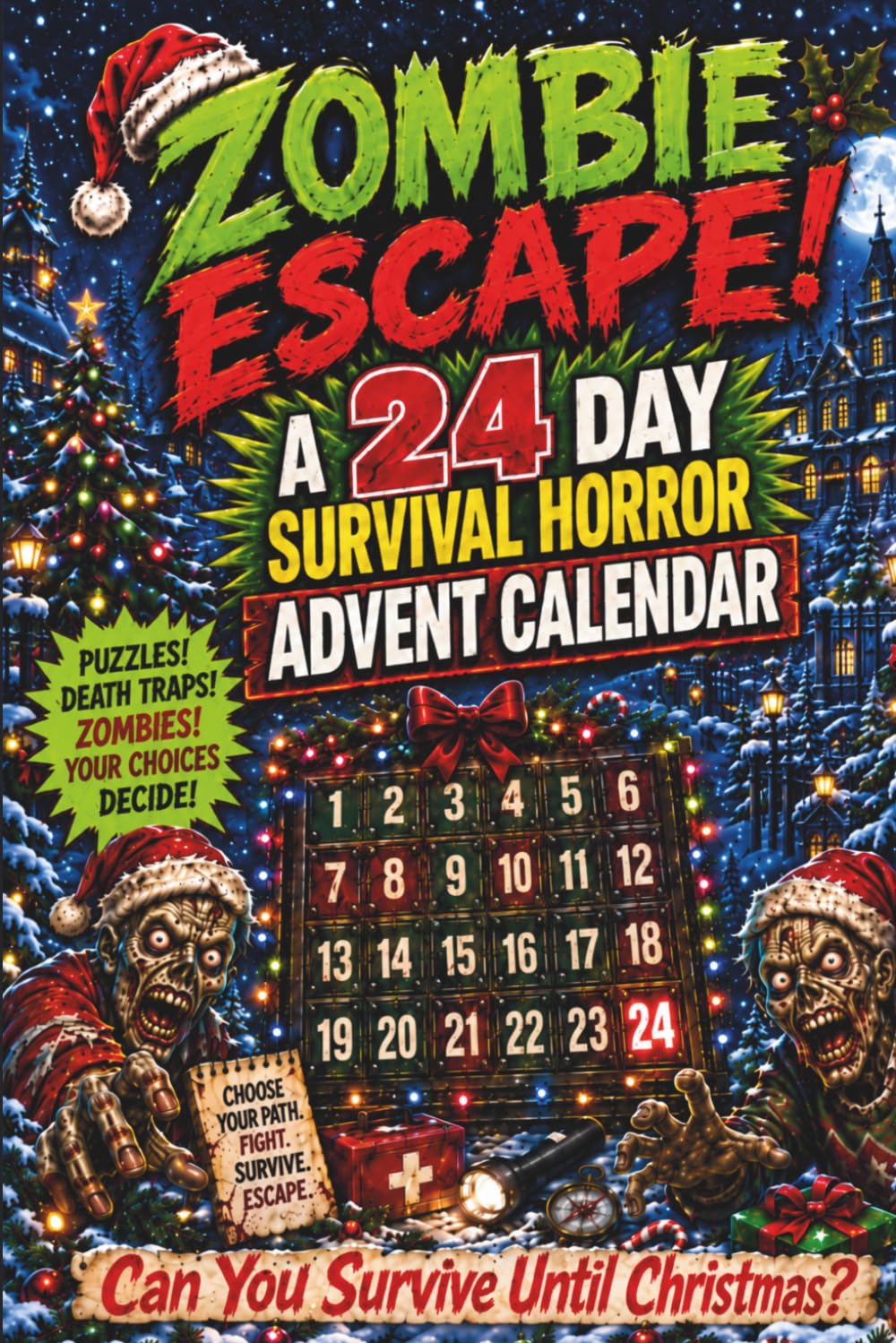 Zombie Escape!: A 24-Day Survival Horror Christmas Advent Calendar: A Choose-Your-Path Gamebook with Escape-Room Puzzles, Combat, and Boss Battles