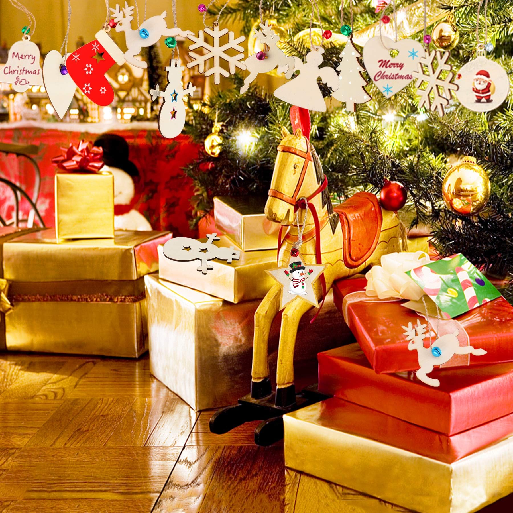 Adornos De Madera Para Pintar Navidad - 36 Piezas Con Cuerdas Y Marcadores, 6 Diseños Diferentes