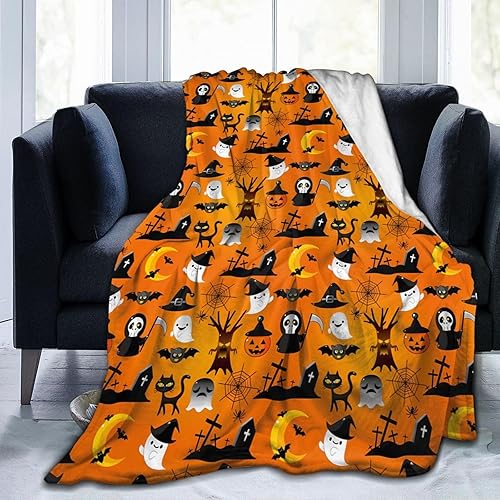 Manta de microforro polar ultrasuave para Halloween, ligera, mullida y cálida, manta de franela de Halloween para sofá, cama, sala de estar, 50 x 40