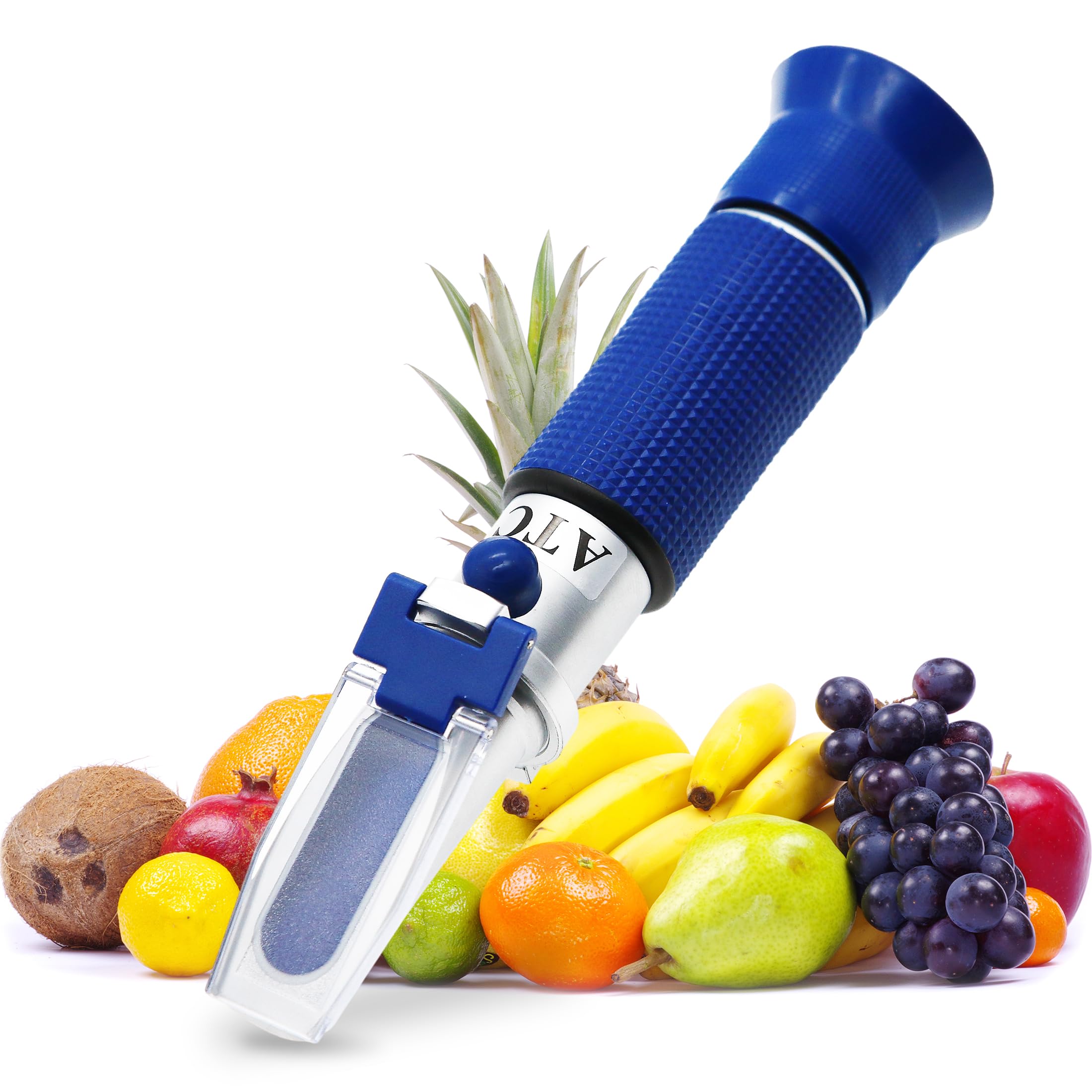 0-32% Brix Refractometer Test Sugar Content in Food Handheld Refractometer with ATC Sugar Refractometer for Cutting Fluid, Liquid Fruit, Made of Copper Not Cheap Aluminum (Model RHB-32ATC)
