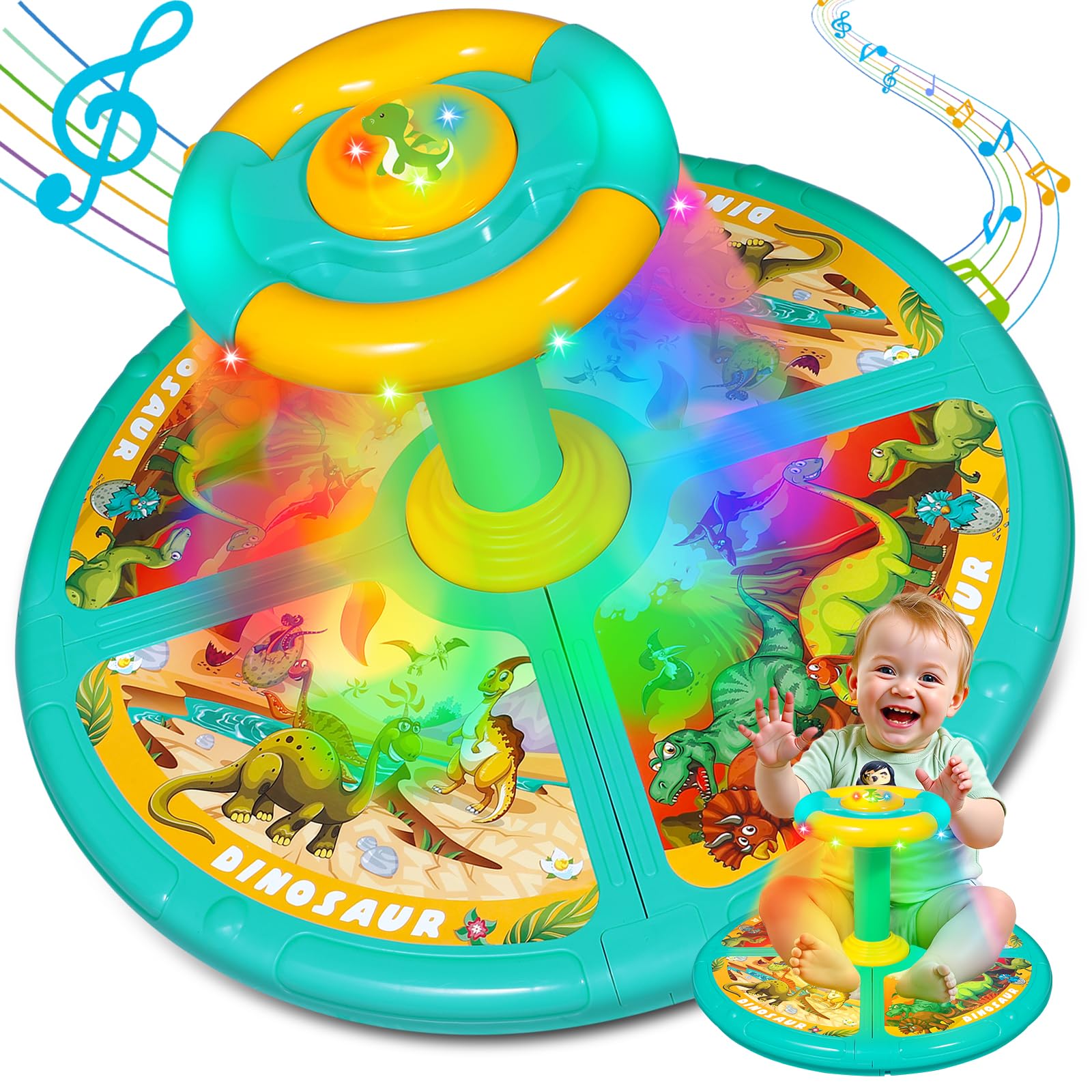 Sumapner Dinosaur Sit and Spin for Toddlers 1 2 3 4 Years Old, Extra Large,Christmas Stocking Stuffers for Boys Girls with Music & LED Lights, 360°Spinning Seat Toys Kids Birthday Gifts
