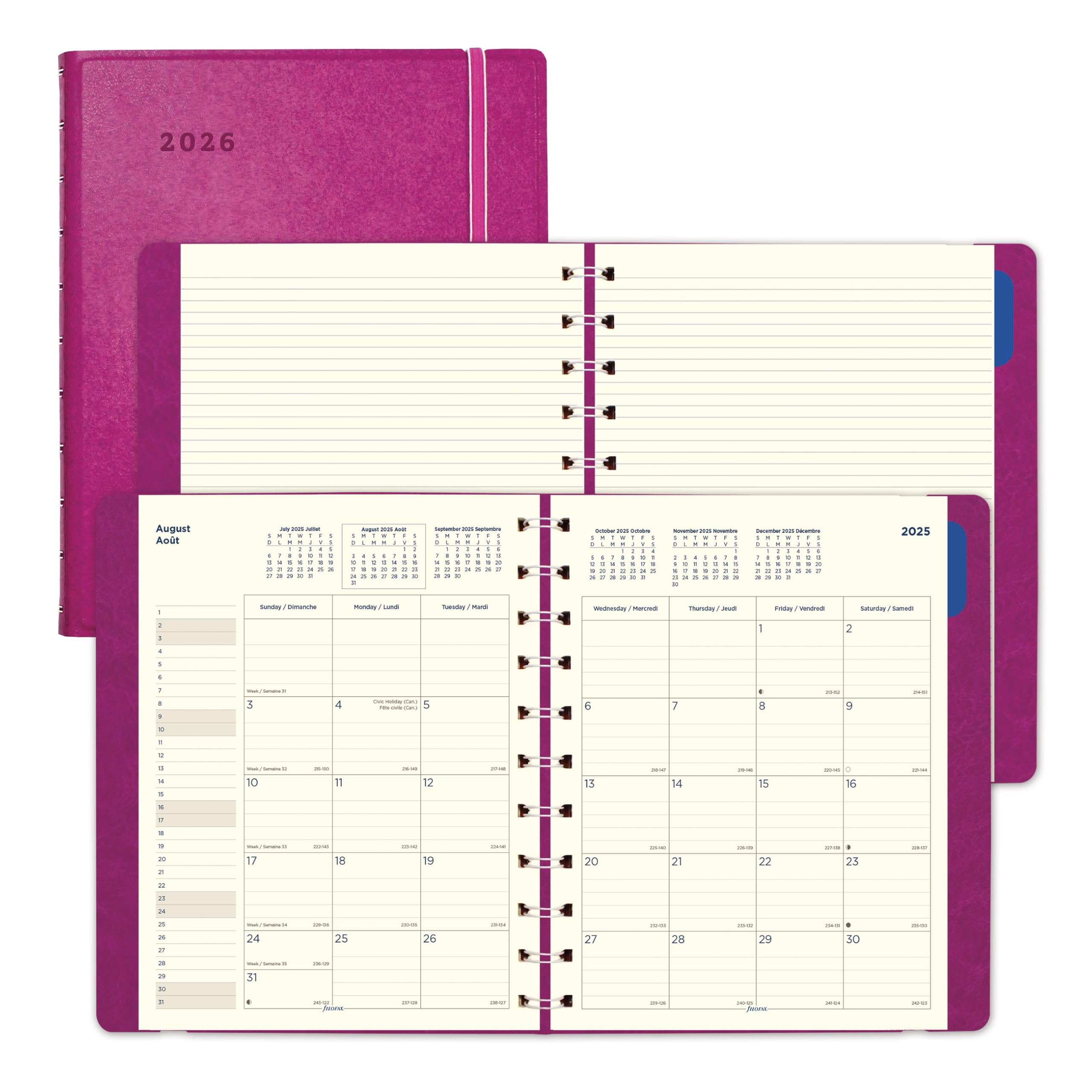 Filofax® Agenda mensual 2027, 17 meses, agosto de 2026 a diciembre de 2027, encuadernación de doble alambre, bilingüe, 27.6 x 21.6 cm, fucsia (C1811003)
